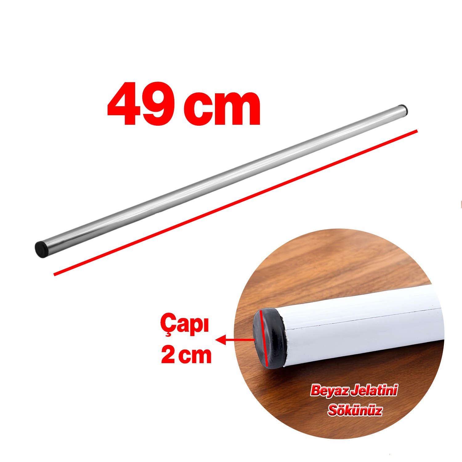 Alüminyum Silindir Yuvarlak Metal Oklava Tekli 49 cm Mutfak Börek Hamur Un Yufka Açma Krom Renk