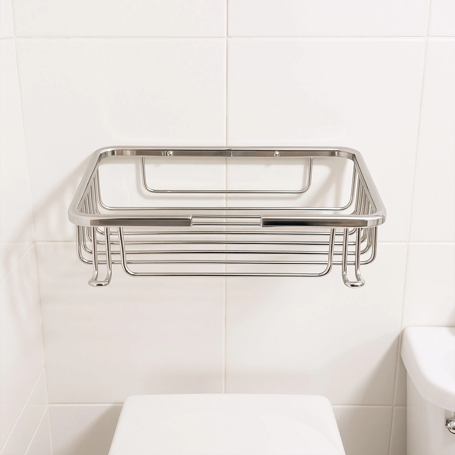 Banyo Köşe Duş Rafı Krom Tek Katlı Kare Şampuanlık Sabunluk Paslanmaz Metal Duvar Tipi Organizer