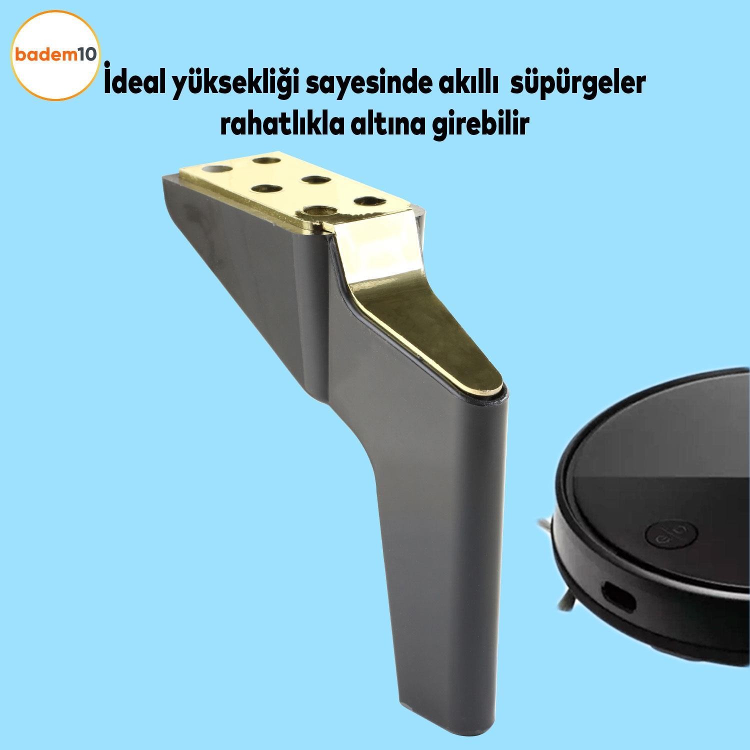 Logan 19 Cm Siyah Altın 4 Adet Set Mobilya Tv Ünitesi Konsol Koltuk Kanepe Destek Ayağı Ayakları M8