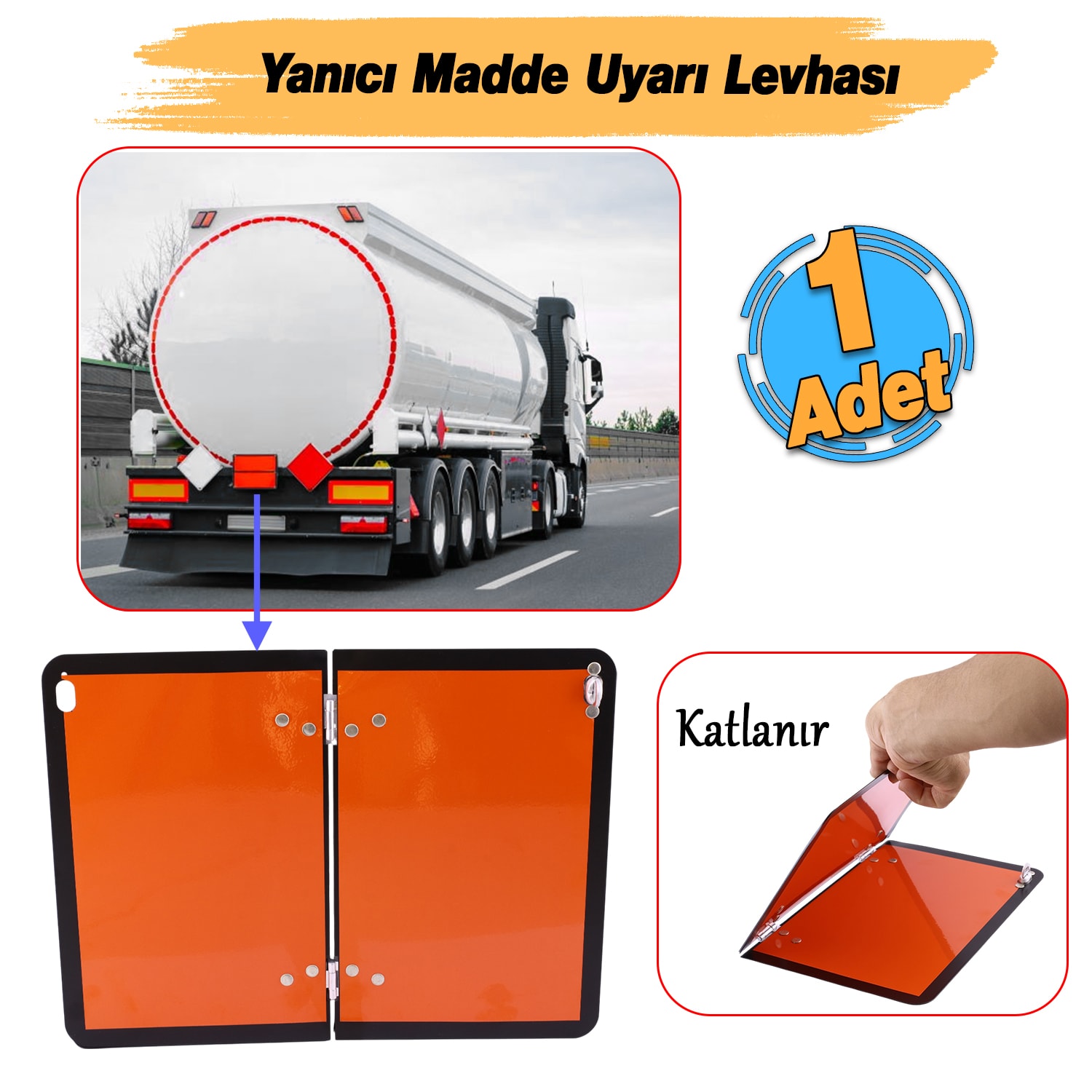 Metal Alüminyum 40x30 cm Yanıcı Madde Uyarı Levhası Cepli Katlanabilir Tanker Kamyon ADR Levha