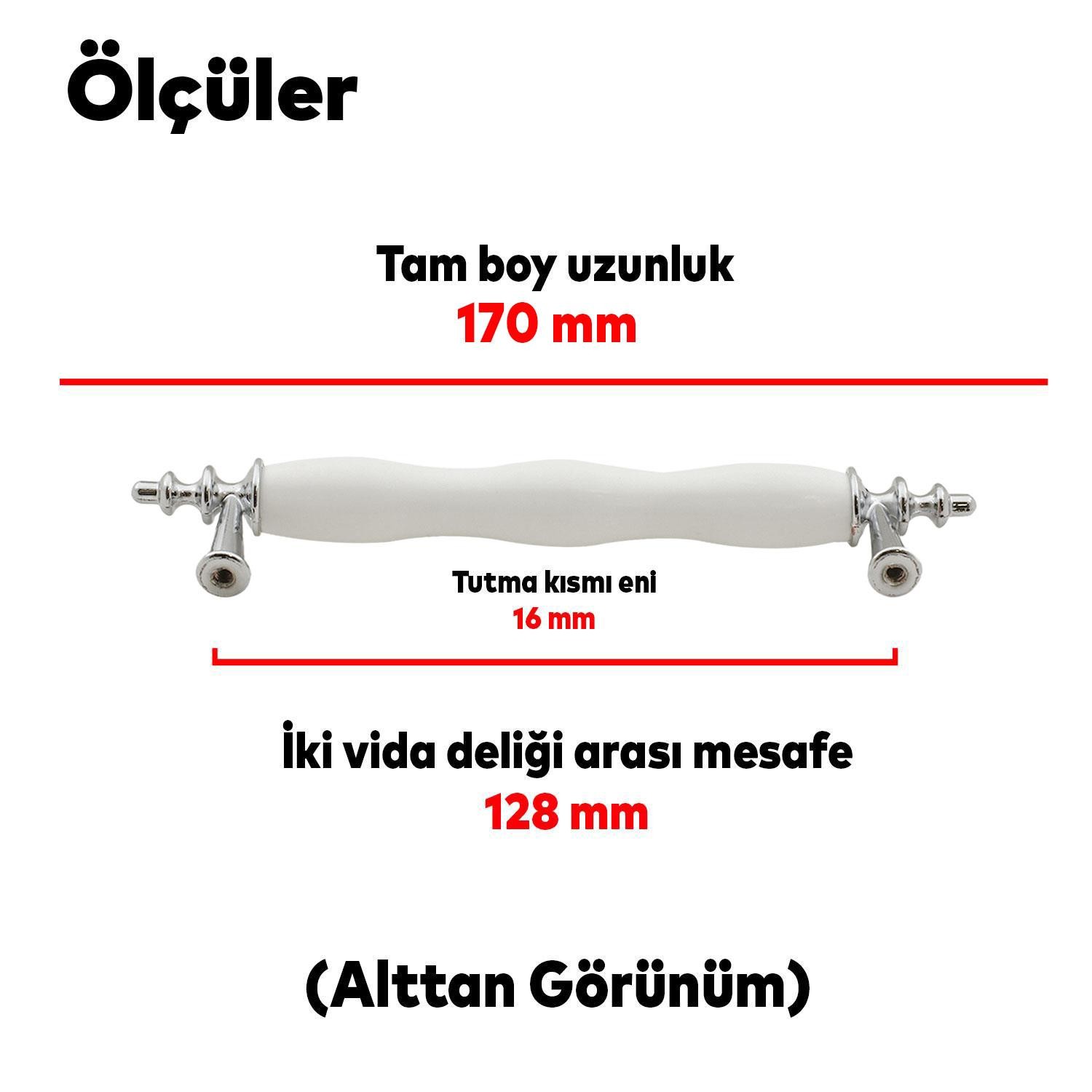 Başak Lüks Polimer Mobilya Mutfak Çekmece Dolap Dolabı Kapak Kulpu Kulpları Kulbu 128 Mm Beyaz Krom