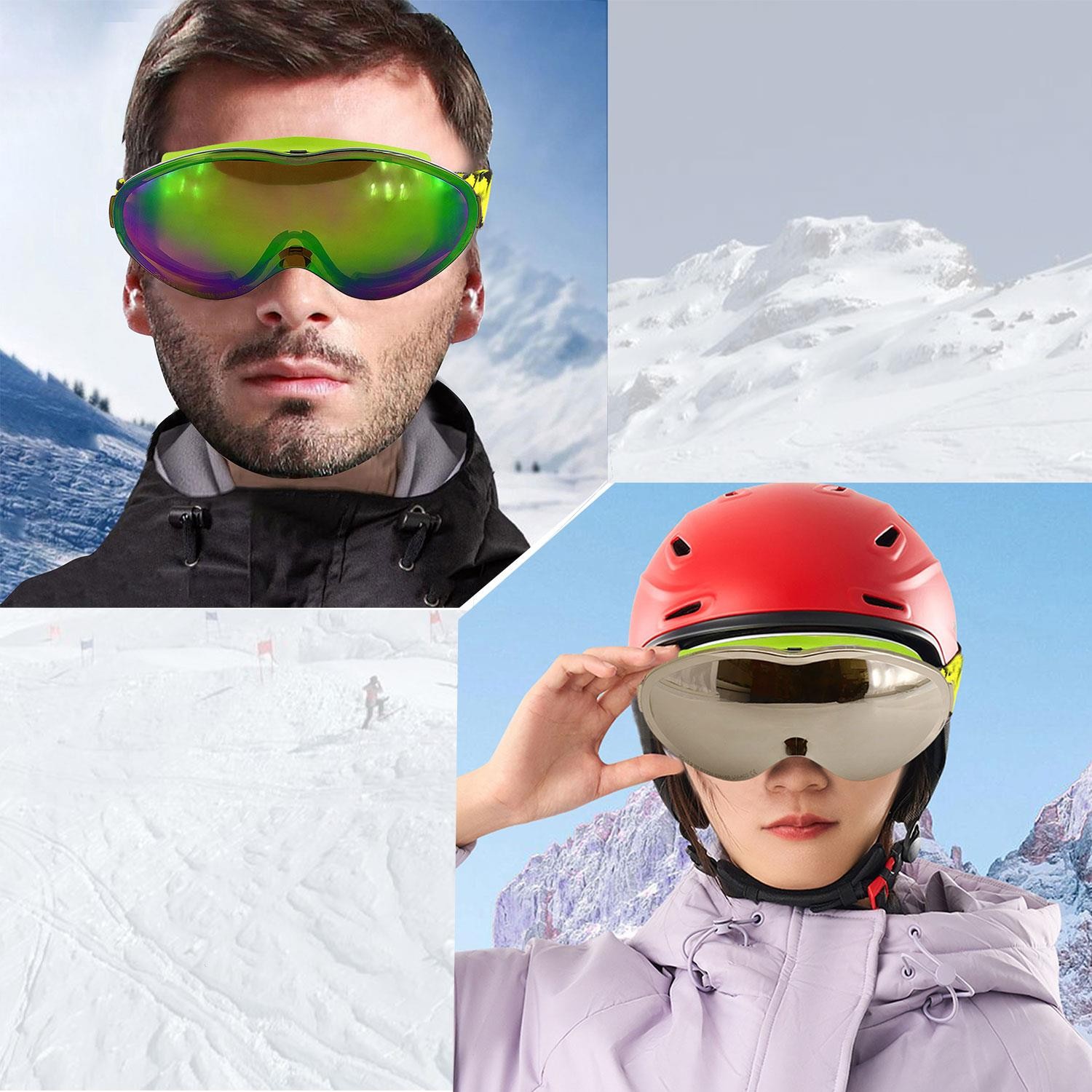 Bellasimo Kayak Gözlüğü Değiştirebilir Camlı Antifog Güneş Kar Gözlük Gökkuşağı Snowboard Glasses Gözlük+1 Adet Yedek Cam (Gümüş)