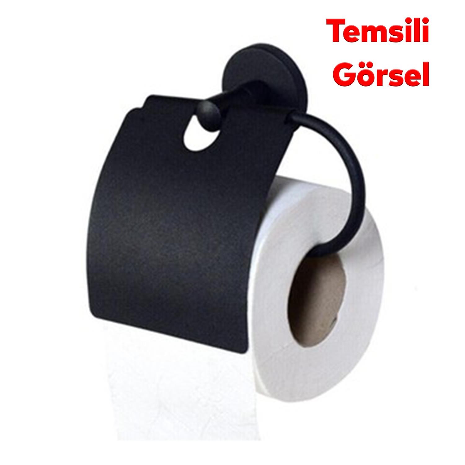 Yapışkanlı Tuvalet Kağıtlık Aparat Kapalı WC Kağıt Standı Paslanmaz Metal Sağlam Siyah Renk