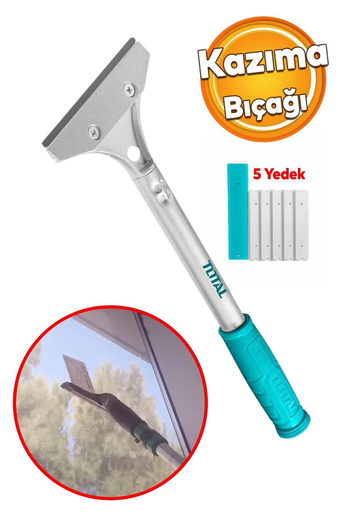 Metal Cam Kazıma Bıçağı 5 Adet Yedek Jiletli Saplı 310 mm THT183201 Değiştirilebilir Jilet Ağzı