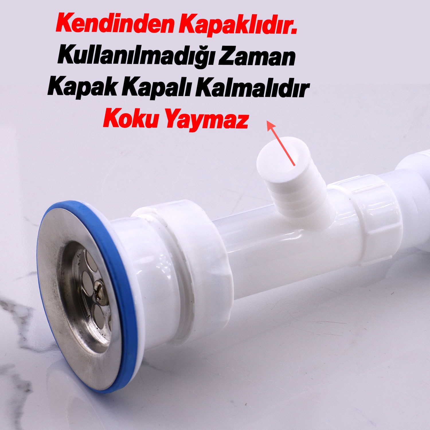 Lavabo Sifonu Çift Çıkışlı Körüklü Hortum Çamaşır ve Bulaşık Makinesi Uyumlu Süzgeç Koku Yapmaz