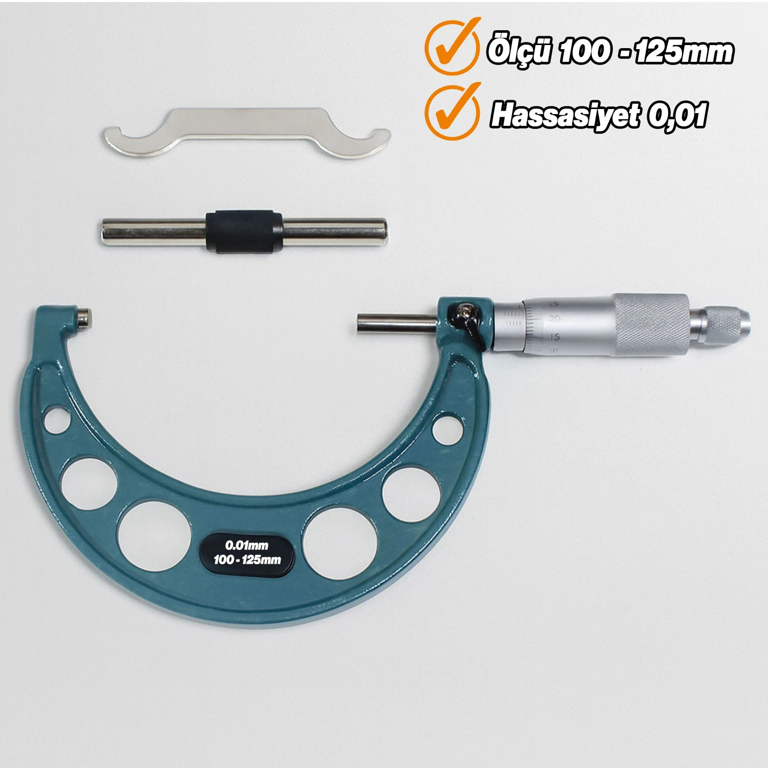 Profesyonel 100-125 mm Dış Çap Mikrometresi 0.01 mm Yüksek Hassasiyetli Metal Ölçüm Aleti Model