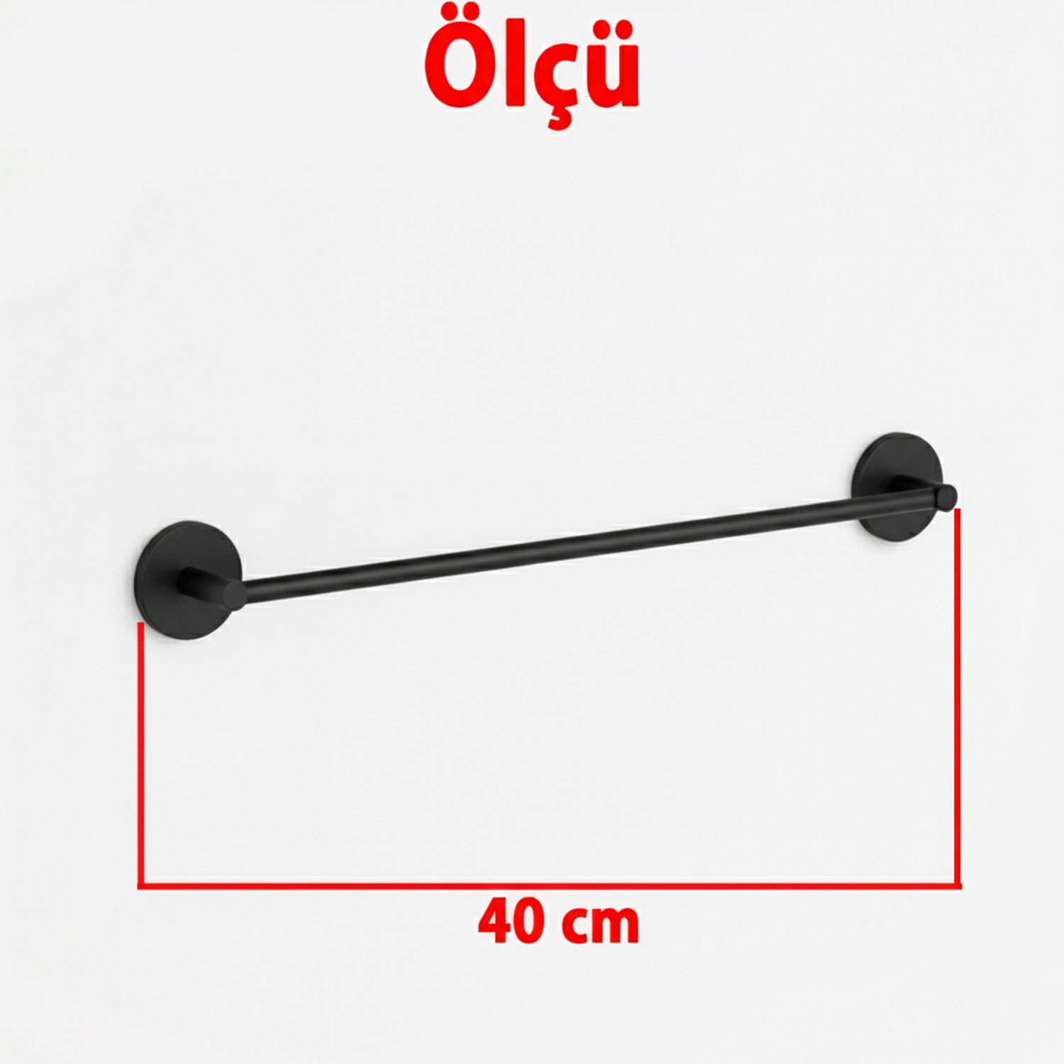Siyah Metal Uzun Havluluk 40 cm Duvara Monte Vidalı Lüks Banyo Havlu Askılığı Modern Mat Tasarım