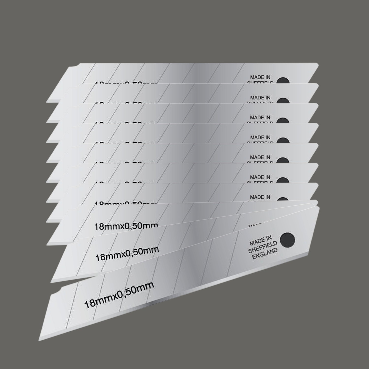 İthal 10 Adet 8 Dilim Maket Bıçağı Yedeği Ucu 0.50 mm Kalınlık x 18 mm Genişlik Bıçak Ucu Jilet