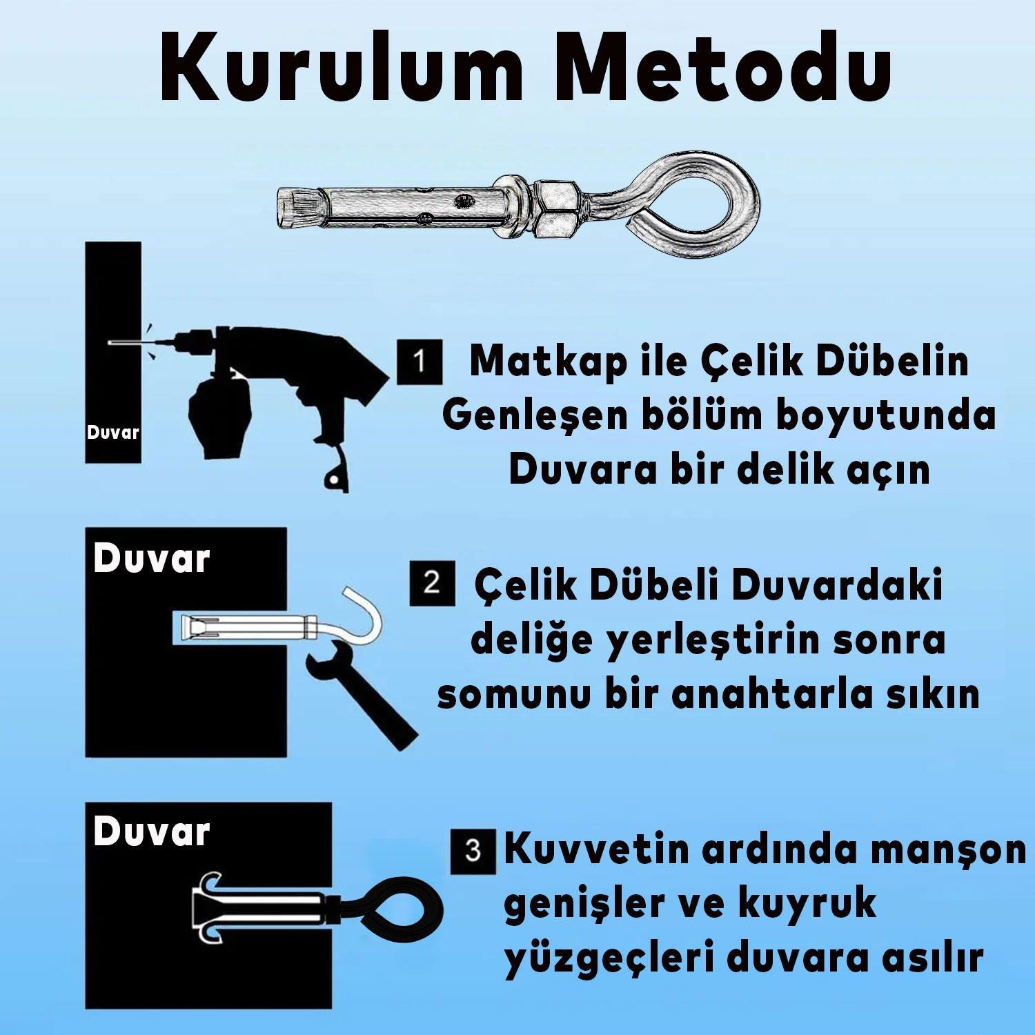 2'li Salıncak Hamak Box Torbası Tavan Asma Aparatı Salıncağı Çelik Dübel + Karabina Kanca Takımı