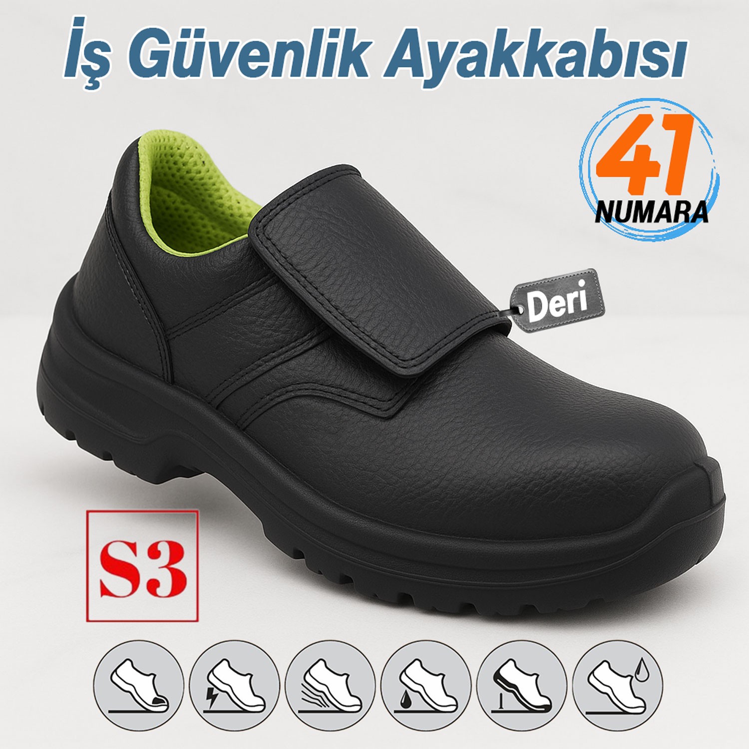 İş Ayakkabısı S3 Cırtlı 41 Numara Deri Çelik Burunlu Kaymaz Tabanlı Güvenlik Kaynak Ayakkabıları