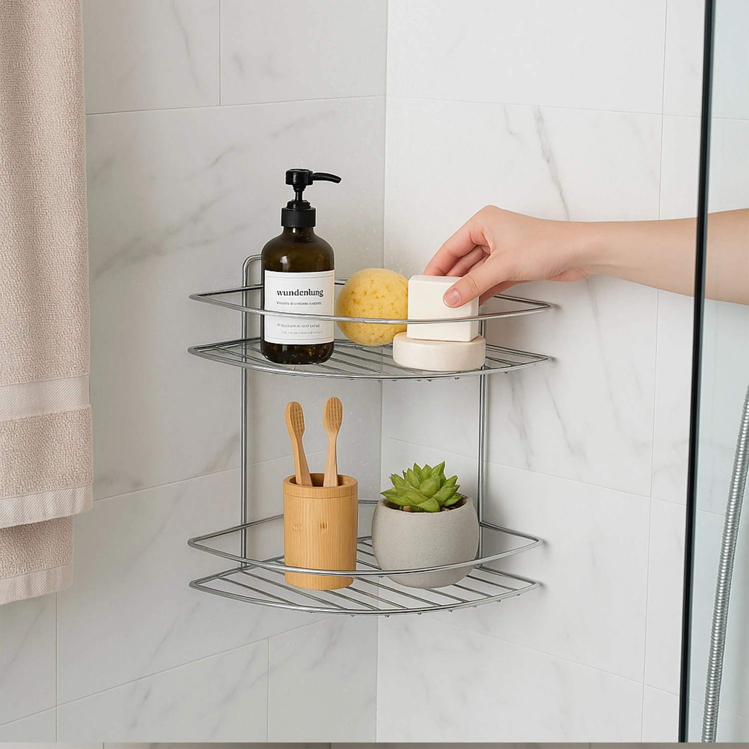 İki Katlı Krom Banyo Duş Köşe Rafı Paslanmaz Metal Şampuanlık Duvar Montajlı Düzenleyici Raf Seti