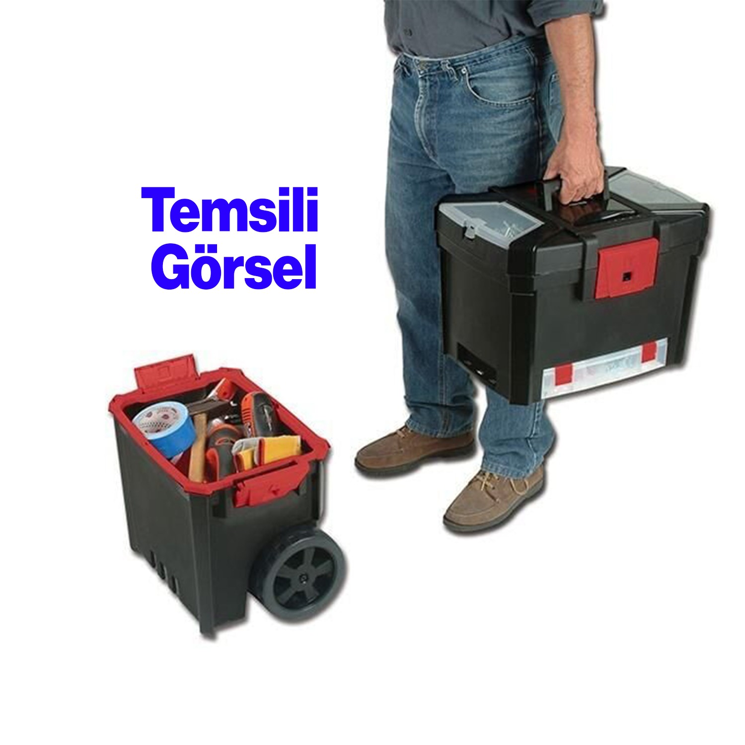 Tekerlekli Takım Çantası Plastik Organizer Bölmeli Kapaklı 2 Katlı İkili Takım Sandığı Monoblok