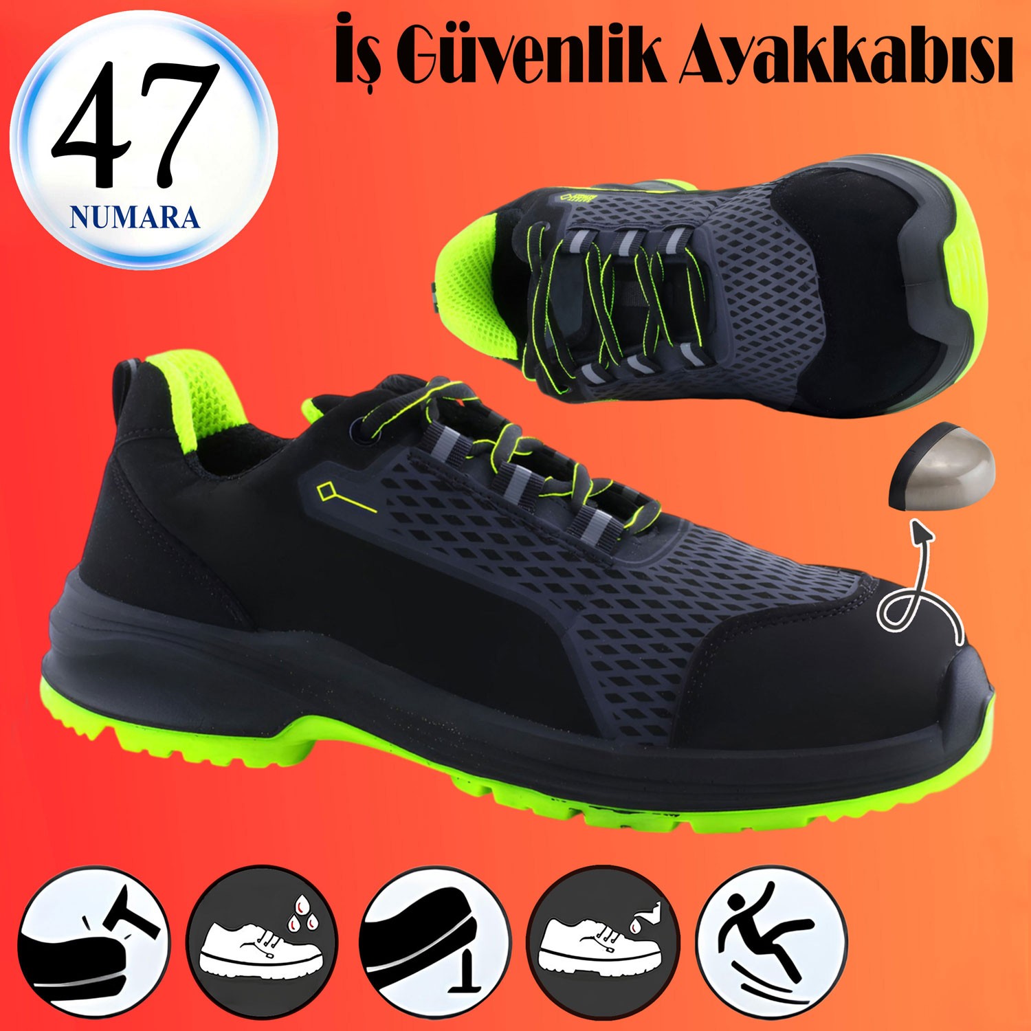 İş Ayakkabısı Çelik Demir Burunlu 47 Numara Nubuk Bağcıklı Sportif Güvenlik İnşaatçı Ayakkabı