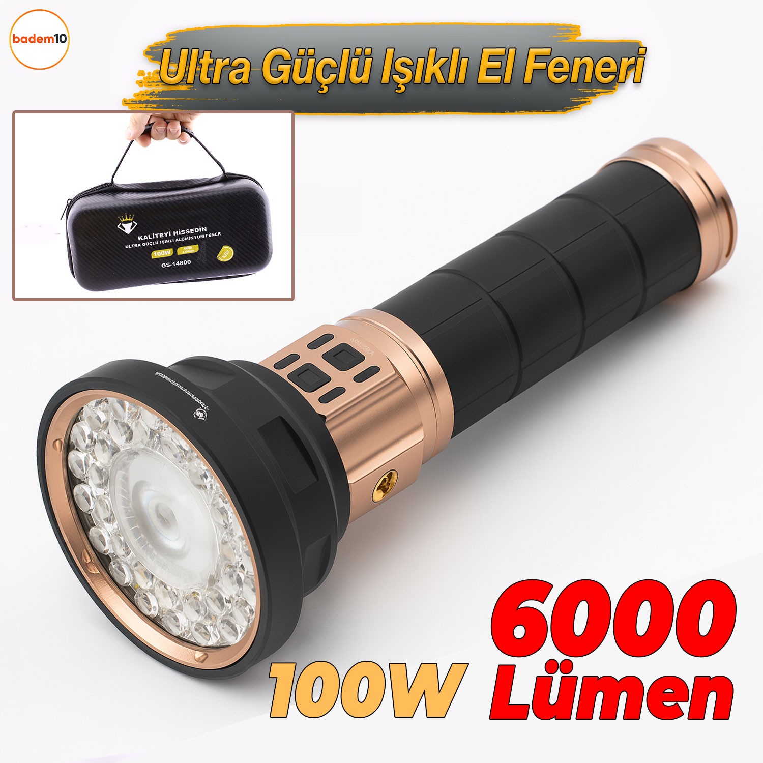 El Feneri 6000 Lümen Uzun Menzil 100W Şarjlı Powerbank Ledli Işık Kafa Lambası Su Geçirmez Kamp