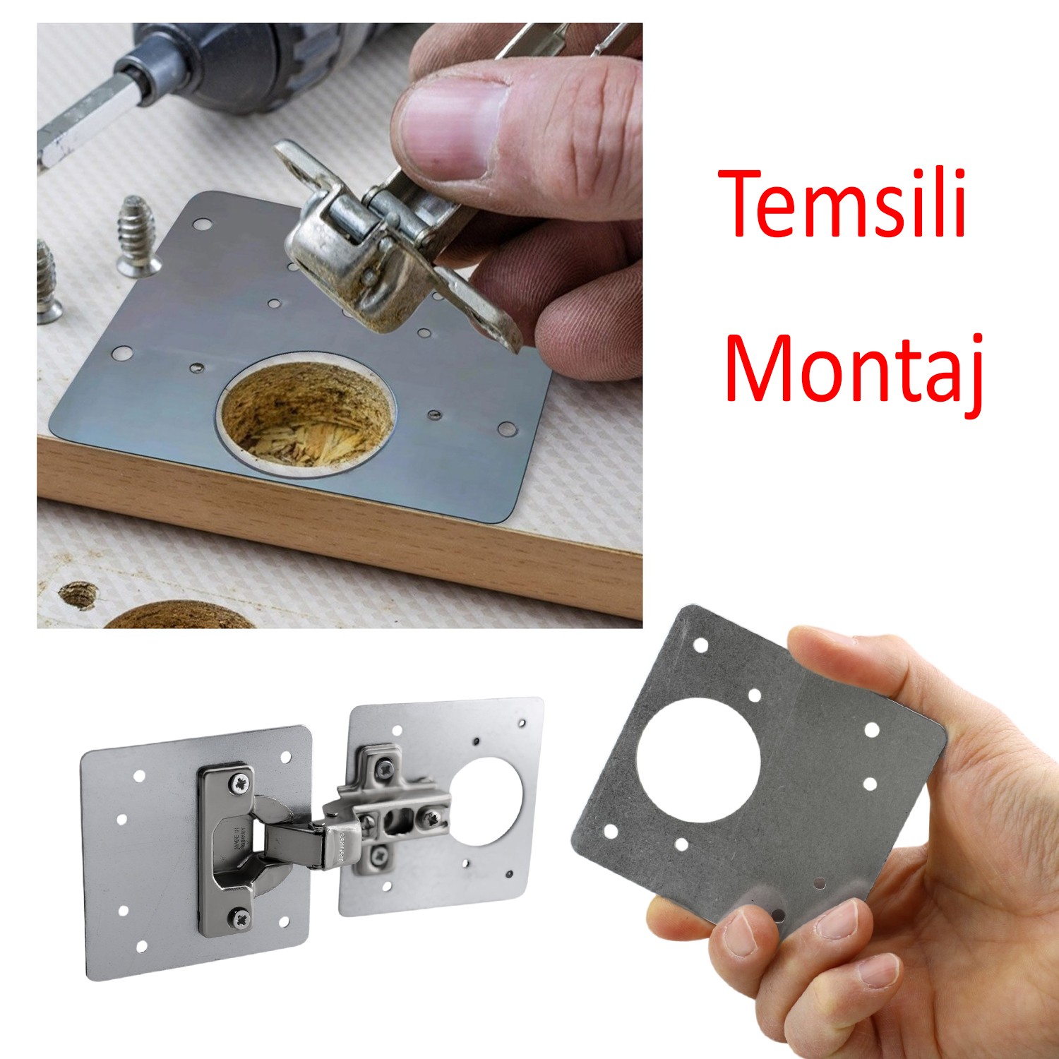 Dolap Kapak Taş Menteşe Tamir Sacı Nobel Pratik Onarım Kiti Yuva Saçı Tablası 8x8.5 cm 8 Adet