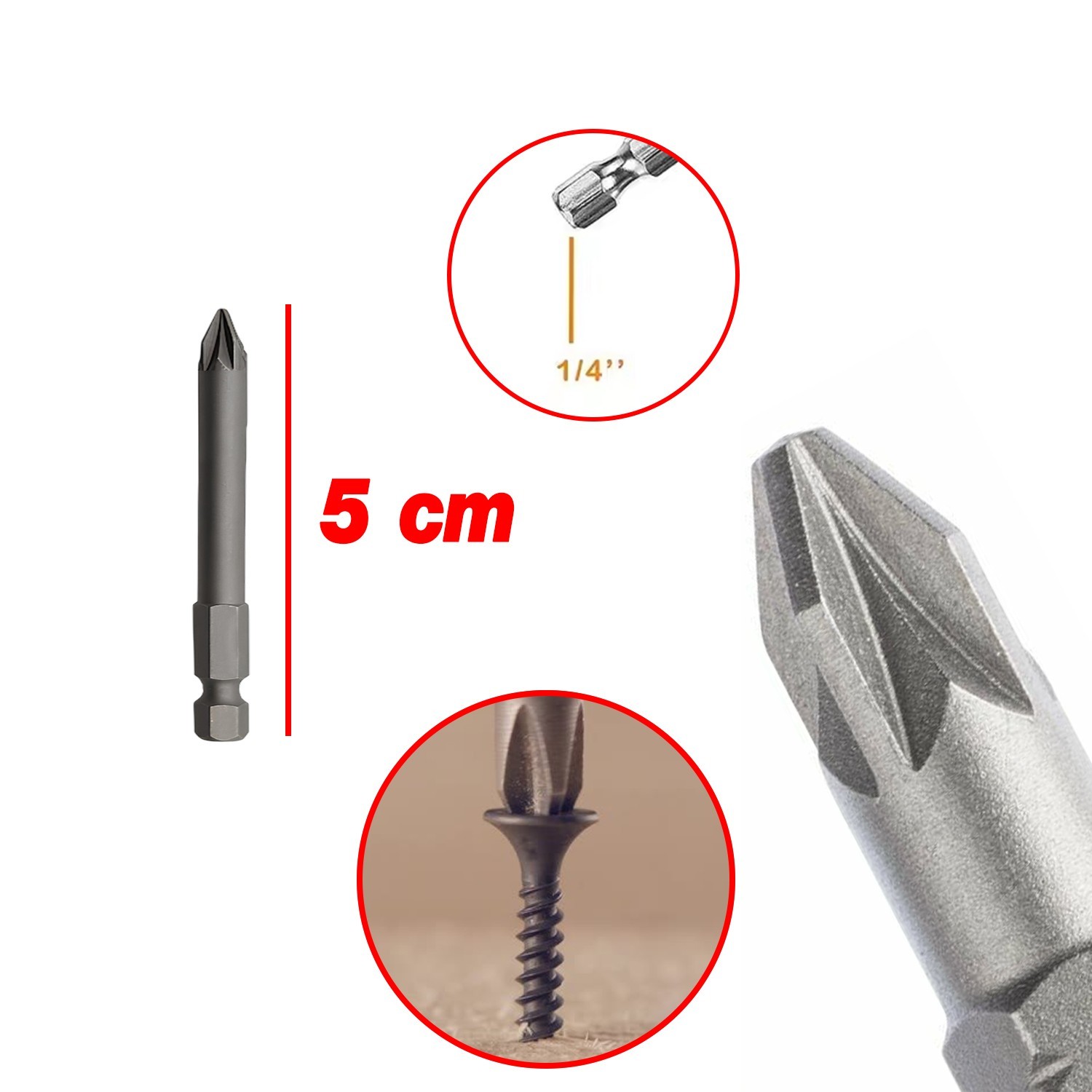 Mıknatıslı Pozidriv Bits Uç PZ2 50 mm 10'lu Set Kutulu Manyetik 1/4" Matkap Ucu 5 cm Uzunluk