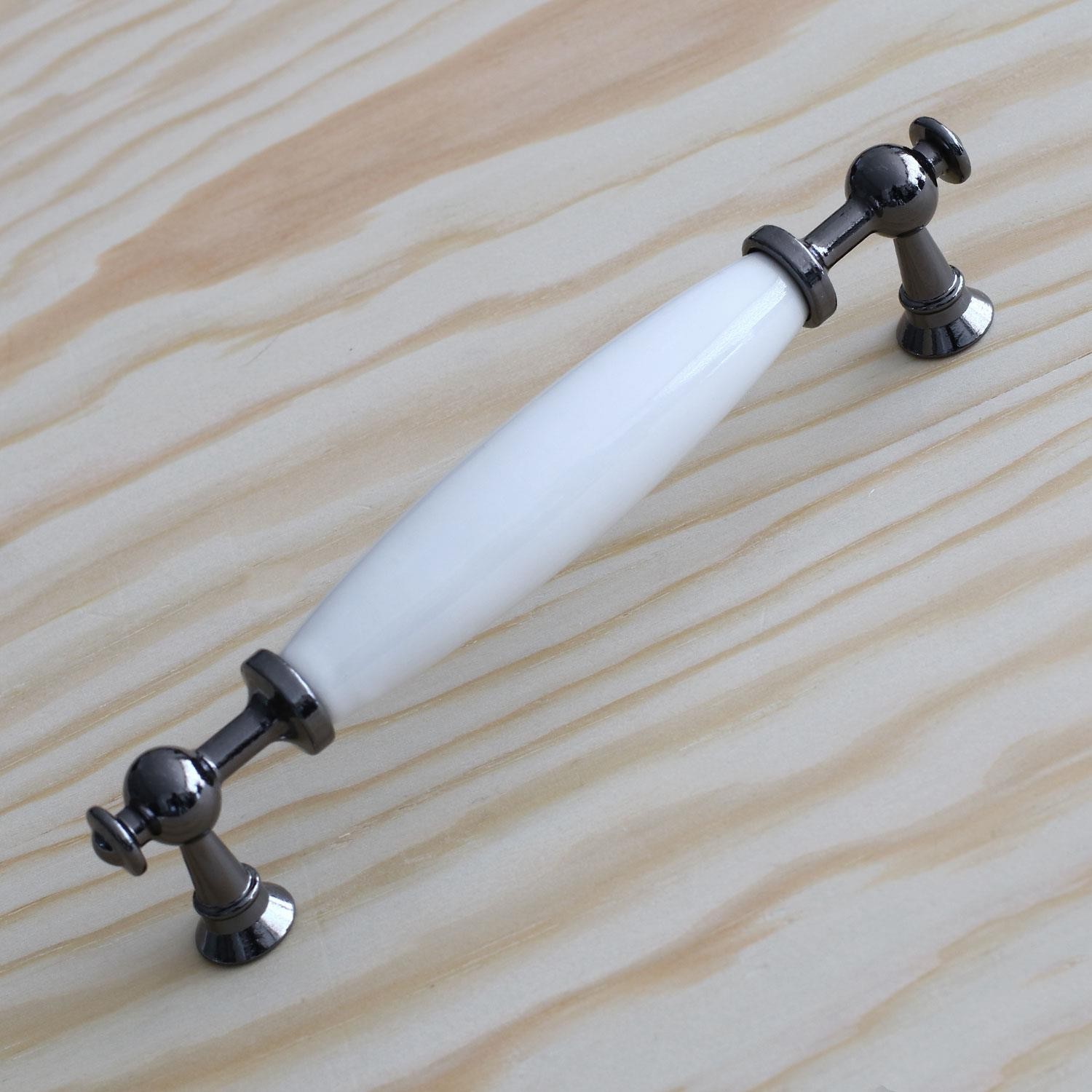 Gerçek Porselen Füme Beyaz 96 mm Kulp Mobilya Mutfak Kulplar Dolabı Dolap Kapak Kulpu Çekmece Kulbu