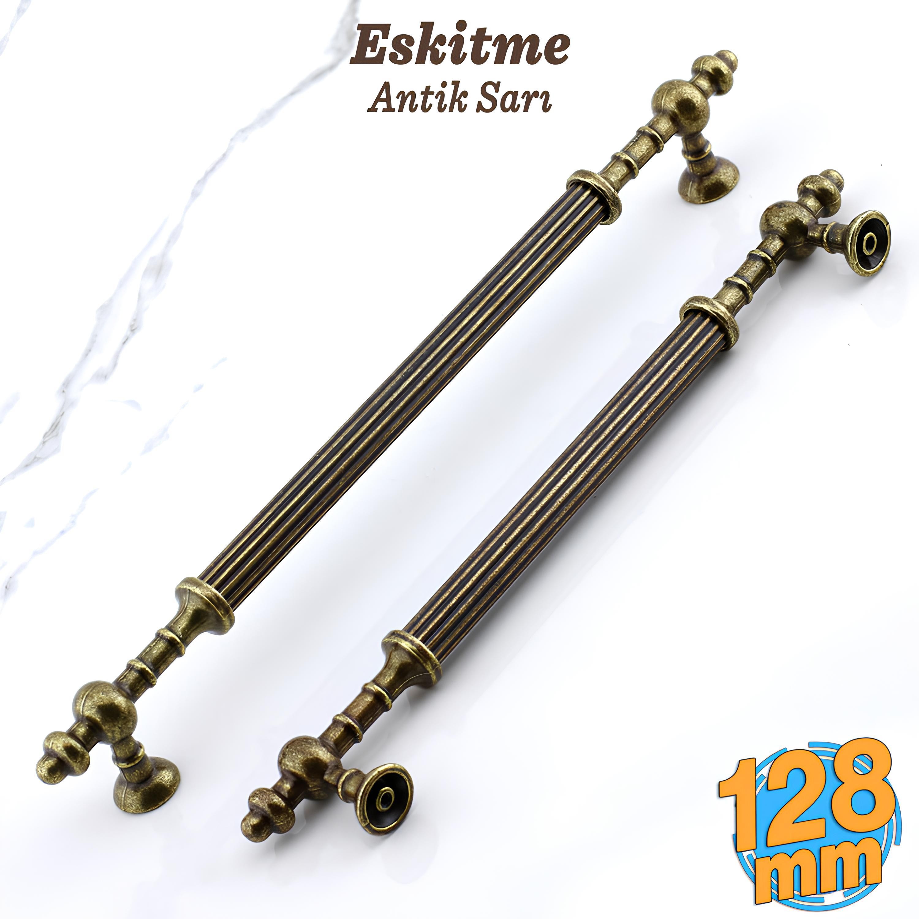 Kader Eskitme Antik Sarı Metal Kulp 128 mm - 12.8 cm Mobilya Mutfak Dolabı Dolap Kulpları Kulbu