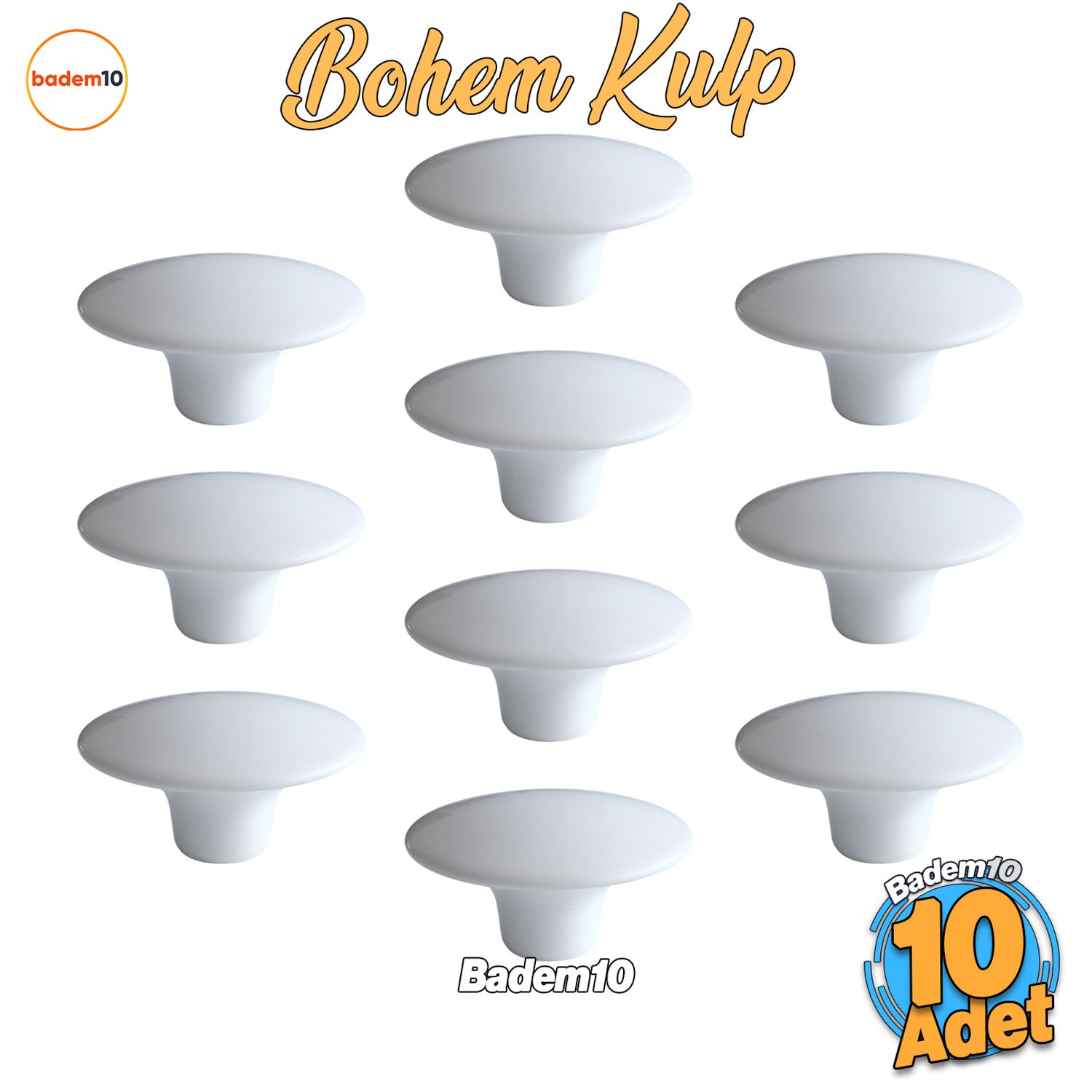 Bohem Plastik Dış Bükey Kulp 10 ADET ( BEYAZ ) Renk Mobilya Mutfak Dolap Dolabı Çekmece Kulpu Kulbu