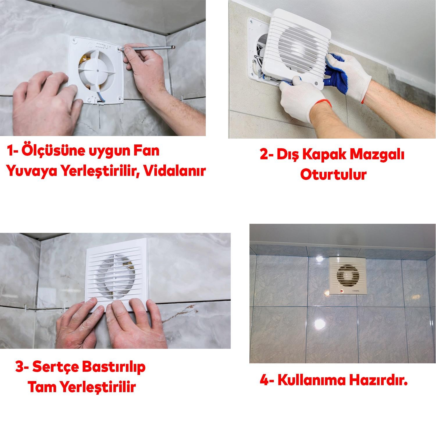 Vantilatör Banyo Wc İşyeri Havalandırma Aspiratörü Fanı Kirli Hava Kötü Koku Metal 200 mm