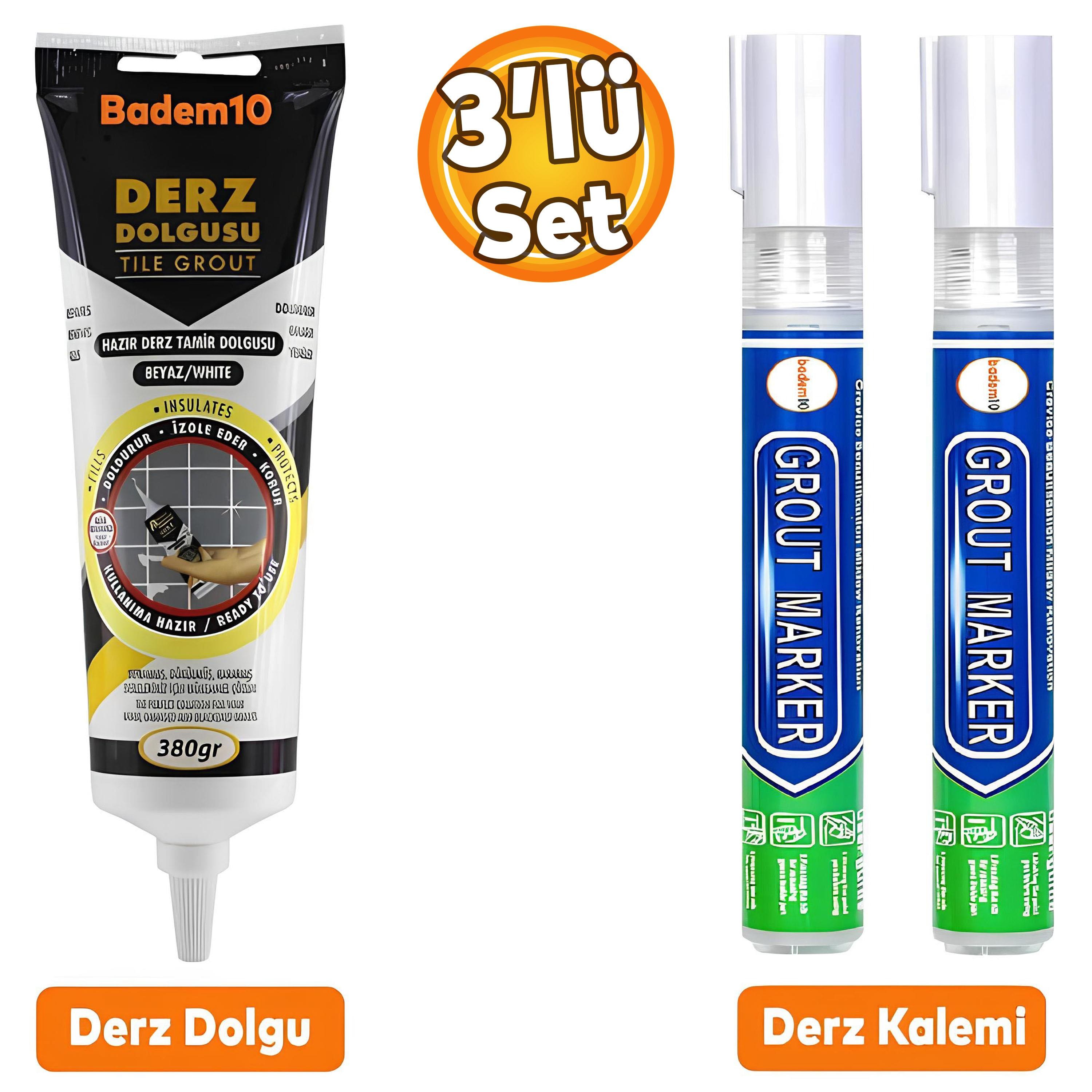 (3'LÜ SET) Fayans Arası Beyaz Hazır Derz Dolgusu + 2'li Derz Boyama Boyası Kalemi Hızlı Kuruyan