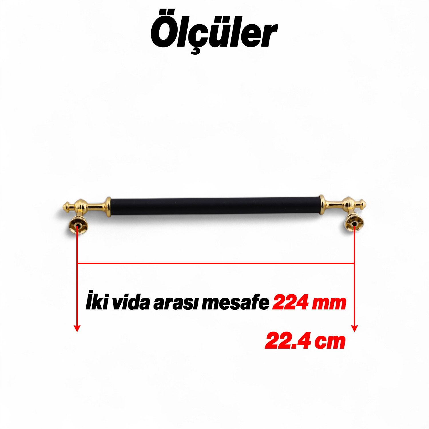 Melis (224 mm - 22.4 cm) Siyah Gold Metal Mobilya Mutfak Çekmece Dolap Dolabı Kulbu Kulpu Kulpları