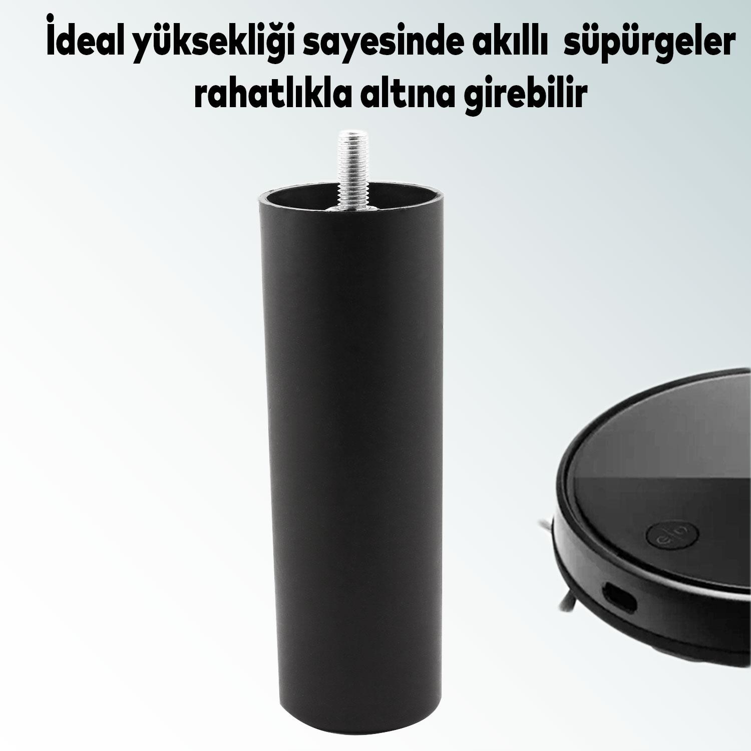 Mobilya Kanepe Koltuk Baza Yükseltici Yükseltme M8 Civatalı Vidalı Orta Destek Ayağı Ayak Siyah 15cm