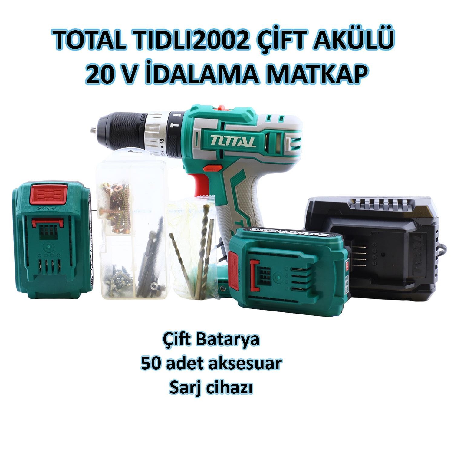 Total TIDLI2002 Çift Akülü Darbeli Vidalama Matkap 20V Lİ-ON