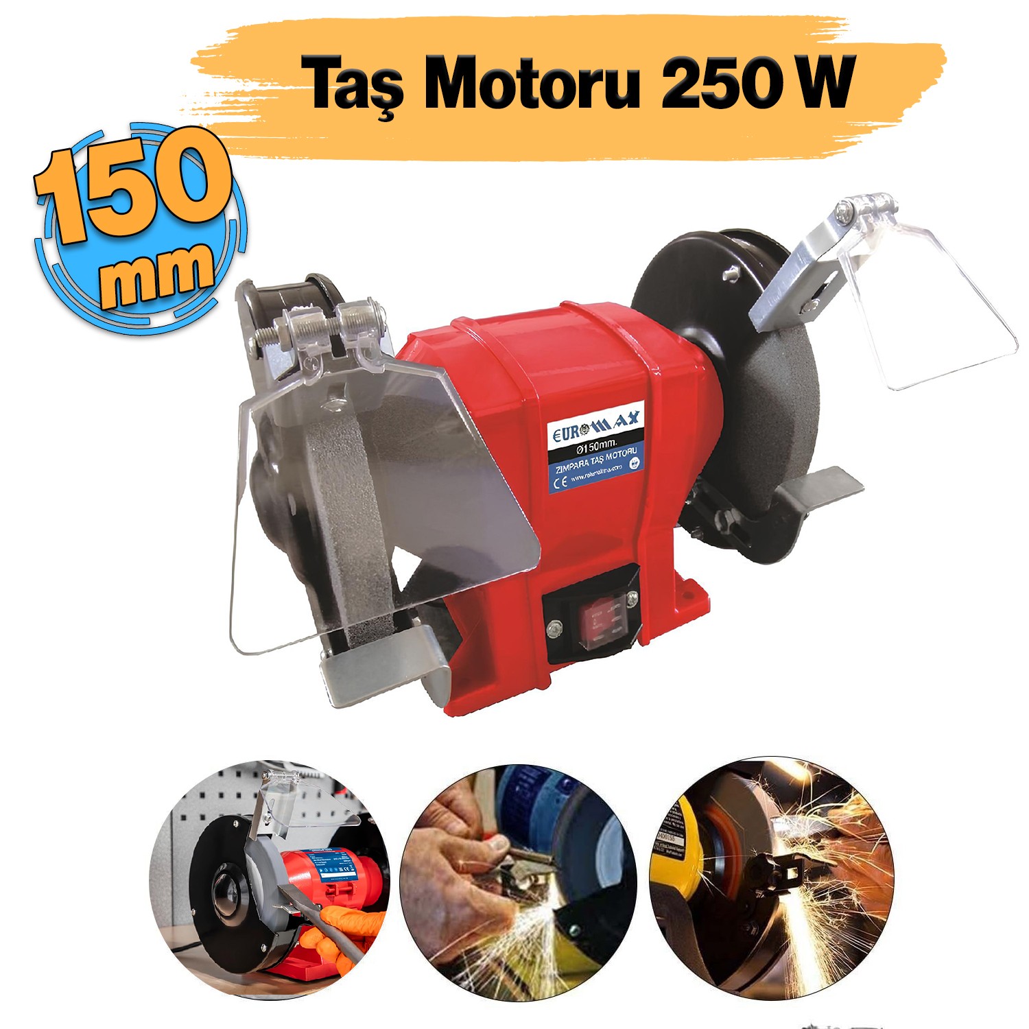 Elektrikli Bıçak Kesici Bileme Taş Motoru 150 mm Zımpara 250 Watt 3560 Devir Euromax EMX71003 
