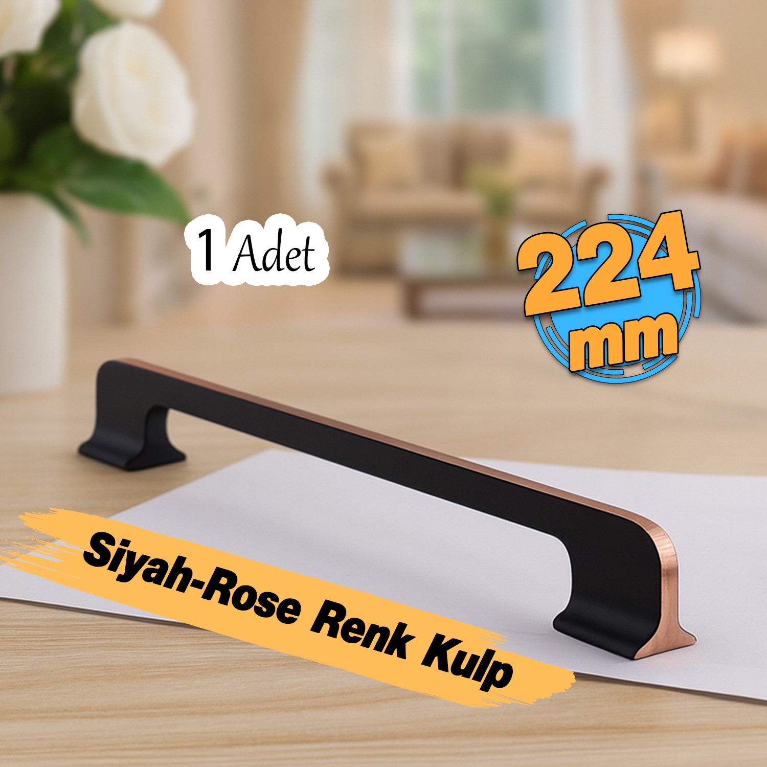 Afyon (224 mm - 22.4 cm) Siyah Rose Metal Mobilya Mutfak Çekmece Dolap Dolabı Kulbu Kulpu Kulpları