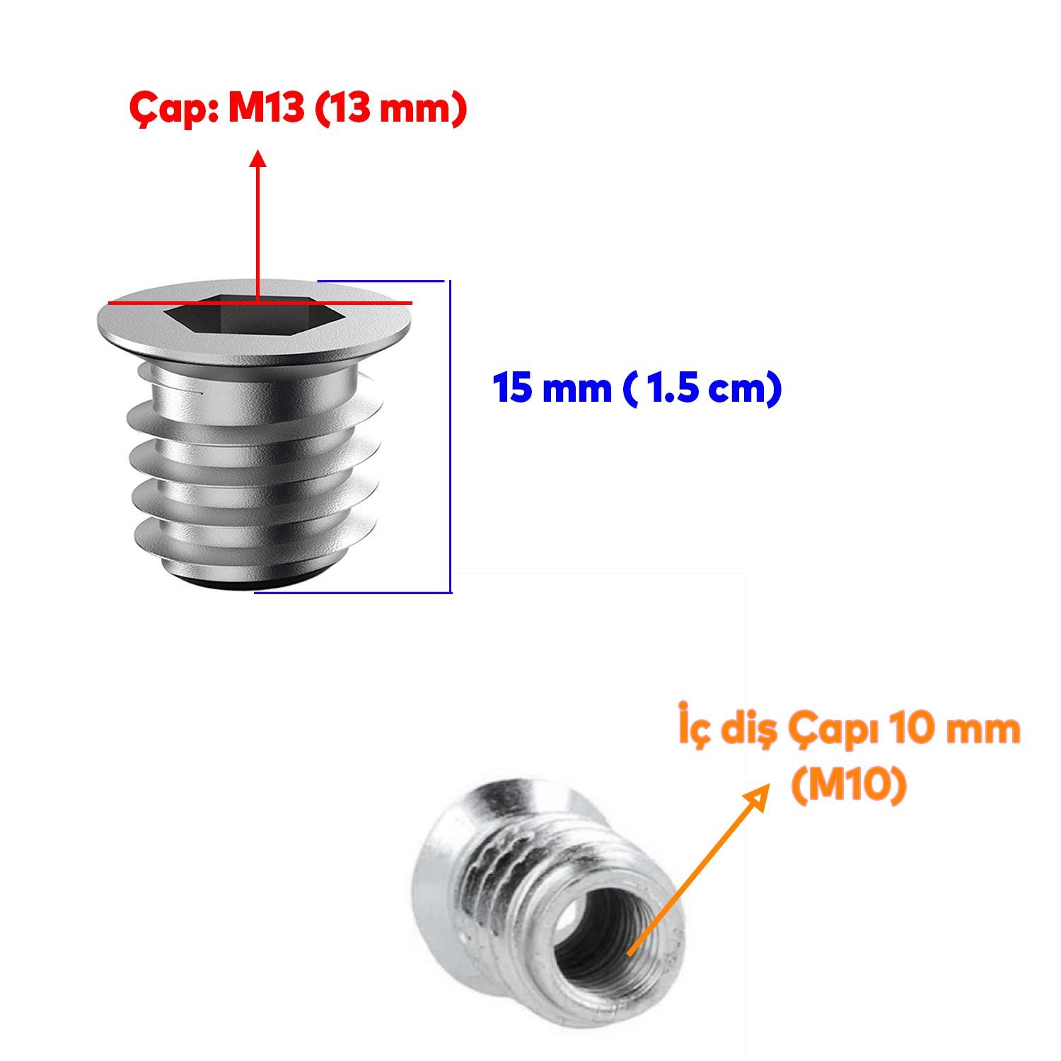 Metal Düz Dişli Dübel Ahşap Dübeli M10 13x15 Diş Çinko Mobilya Bağlantı Ünite Birleştirme (50 ADET)