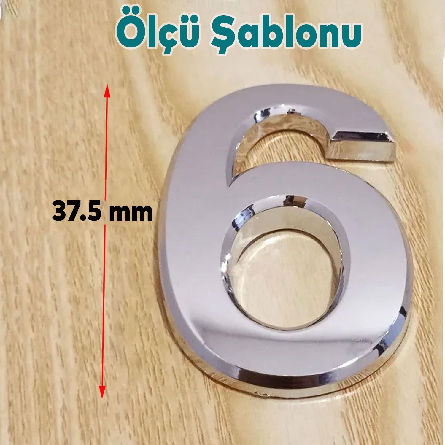 Kapı Numarası Yapışkanlı Parlak Krom Numaraları 37.5 mm 6 Numara Rakam Sayı