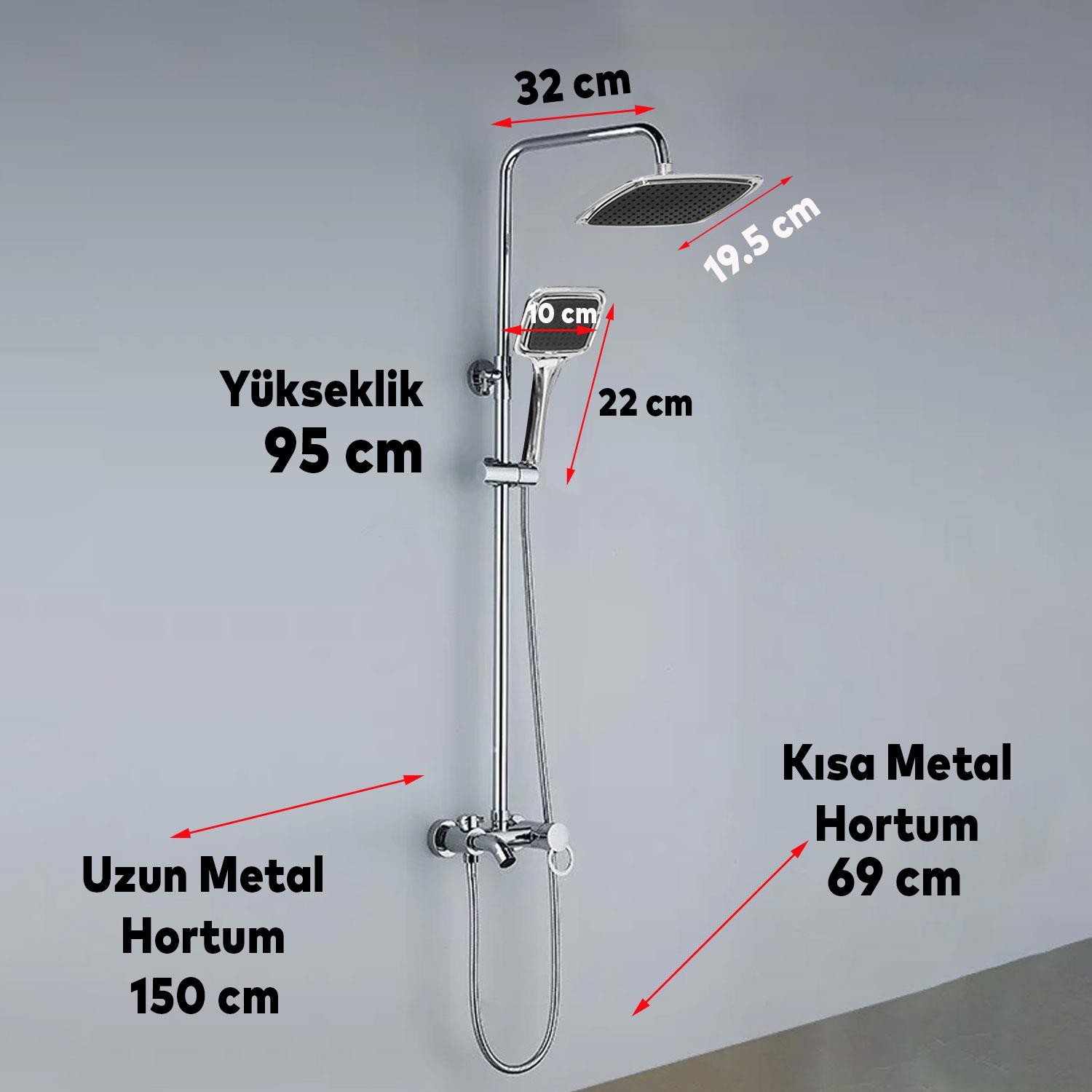 Robot Tepe Duş Seti Takımı Shower Yağmurlama Kare Banyo Masaj Duş Başlığı Sistemi Siyah Krom