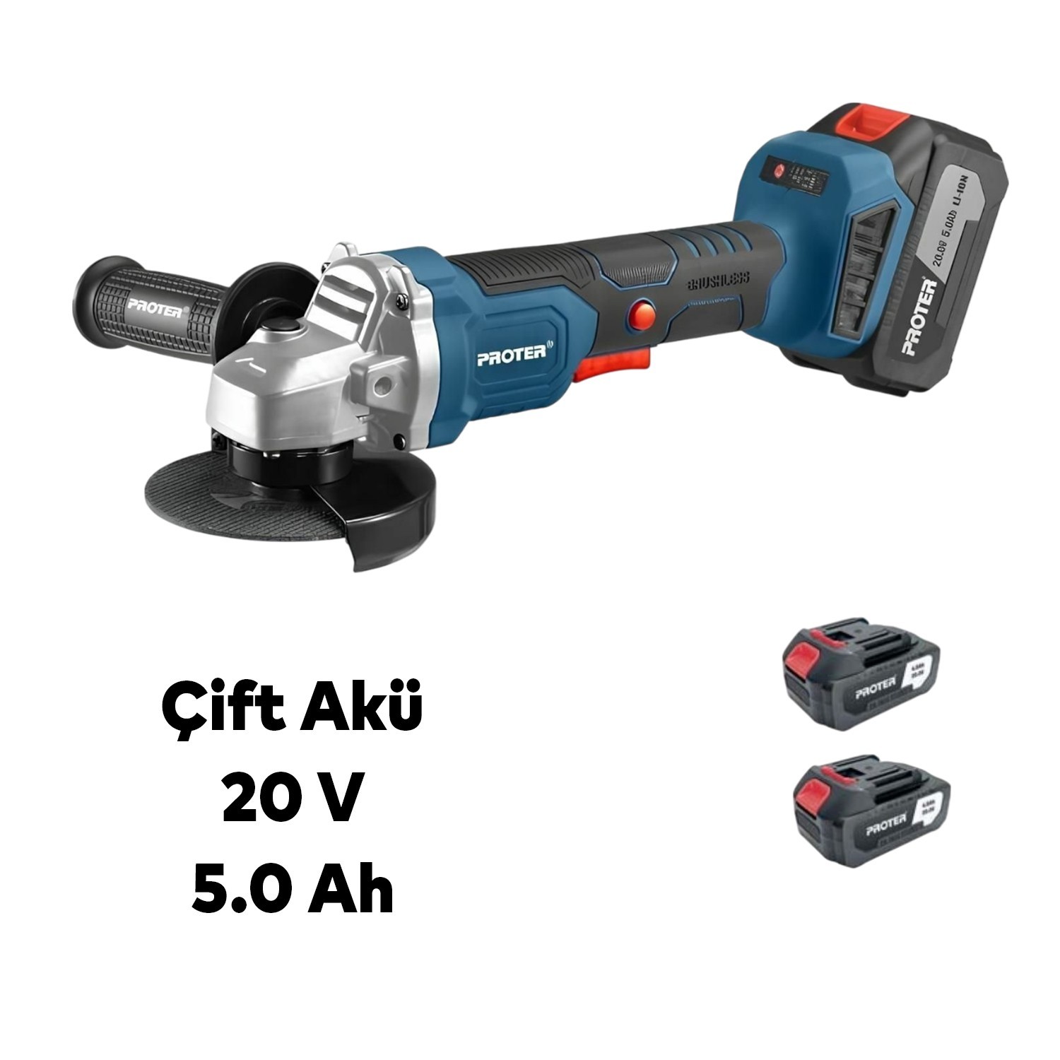 Çift Akülü Devir Ayarlı Şarjlı Avuç Taşlama Spiral Makinesi Proter PST905 115 mm 8500 RPM 5.0 Ah