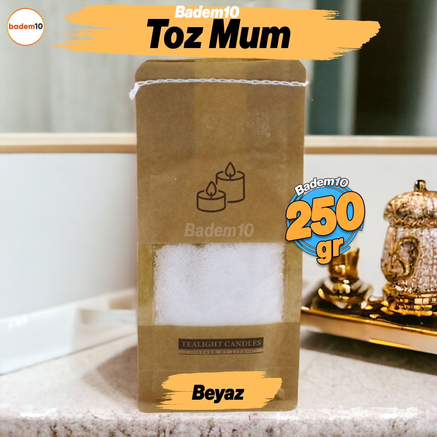 Toz Mum 250 Gr Dekoratif Mumu Kandil Hediyelik Fitilli Mumlar Şamdan Beyaz Kokusuz