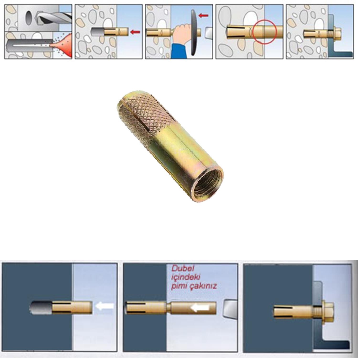 Çakma Çelik Dübel İç Dişli M6x25 mm Çanak Anten Raf Montaj Bağlantı Monte Asma Aparat 8 Adet