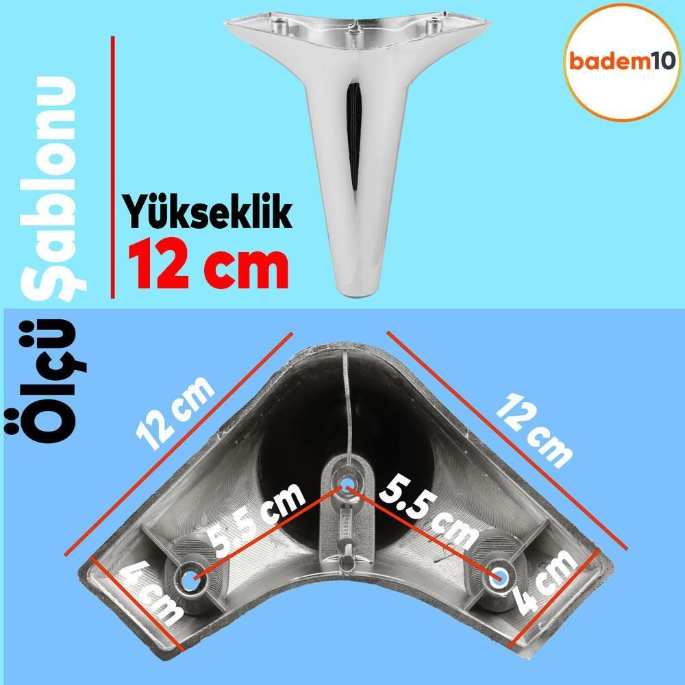 Aspen Lüks Mobilya Kanepe Sehpa Puf Koltuk Ayağı Krom Baza Ayak 12 cm (4 ADET)