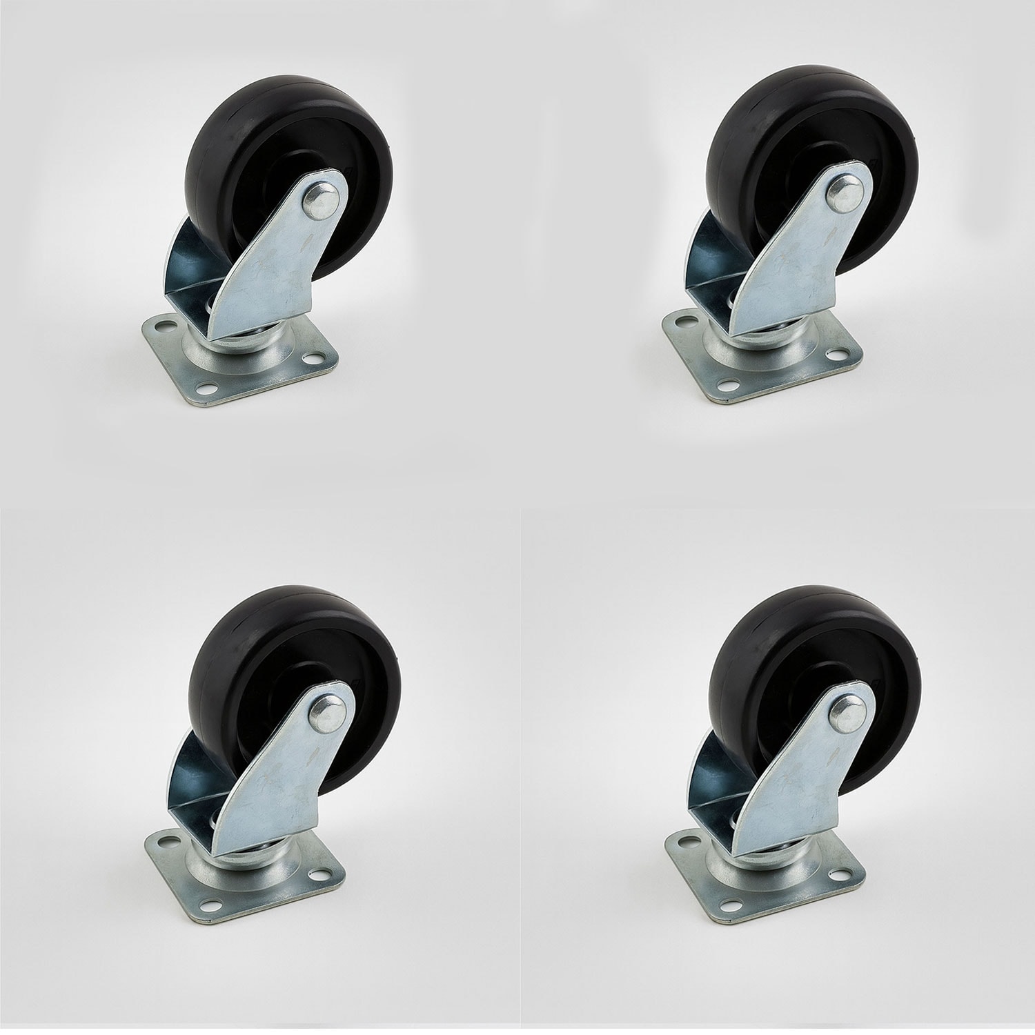 4'lü Set Tablalı Dönerli Mobilya Tekerleği 50 MM Siyah Renk Dayanıklı Yük Taşıma Sanayi Tekeri Set