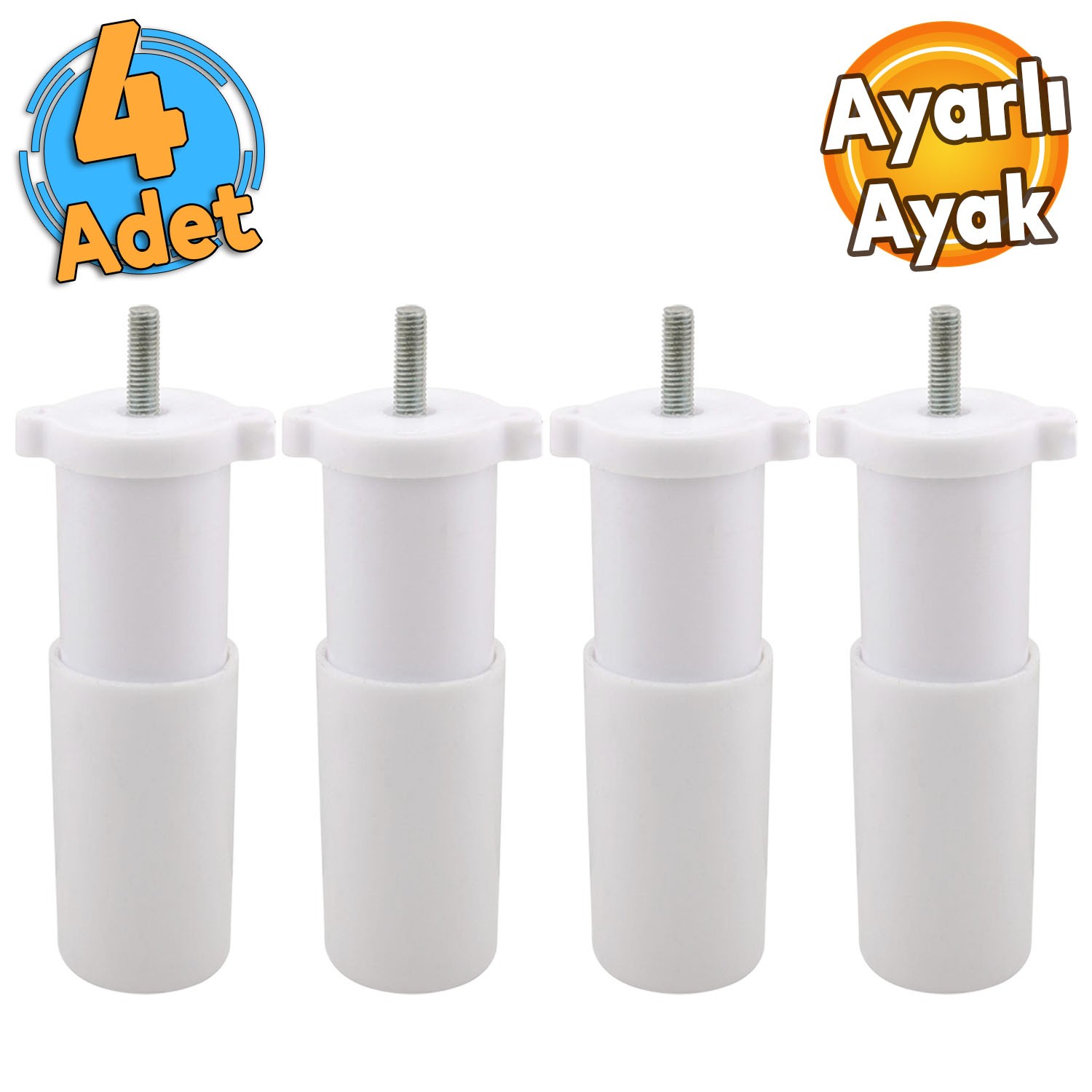 (4 ADET) Ayarlanabilir 9.5 cm Beyaz Mobilya Kanepe Baza Koltuk Vidalı Orta Destek Ayağı Ayakları