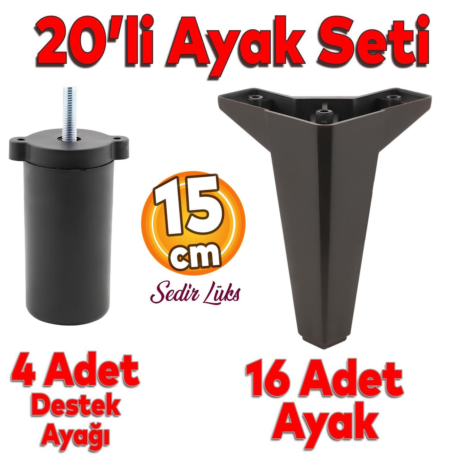 20'li Set Sedir Lüks Mobilya Koltuk Kanepe Tv Ünitesi Destek Ayağı 15 cm Siyah Ayakları