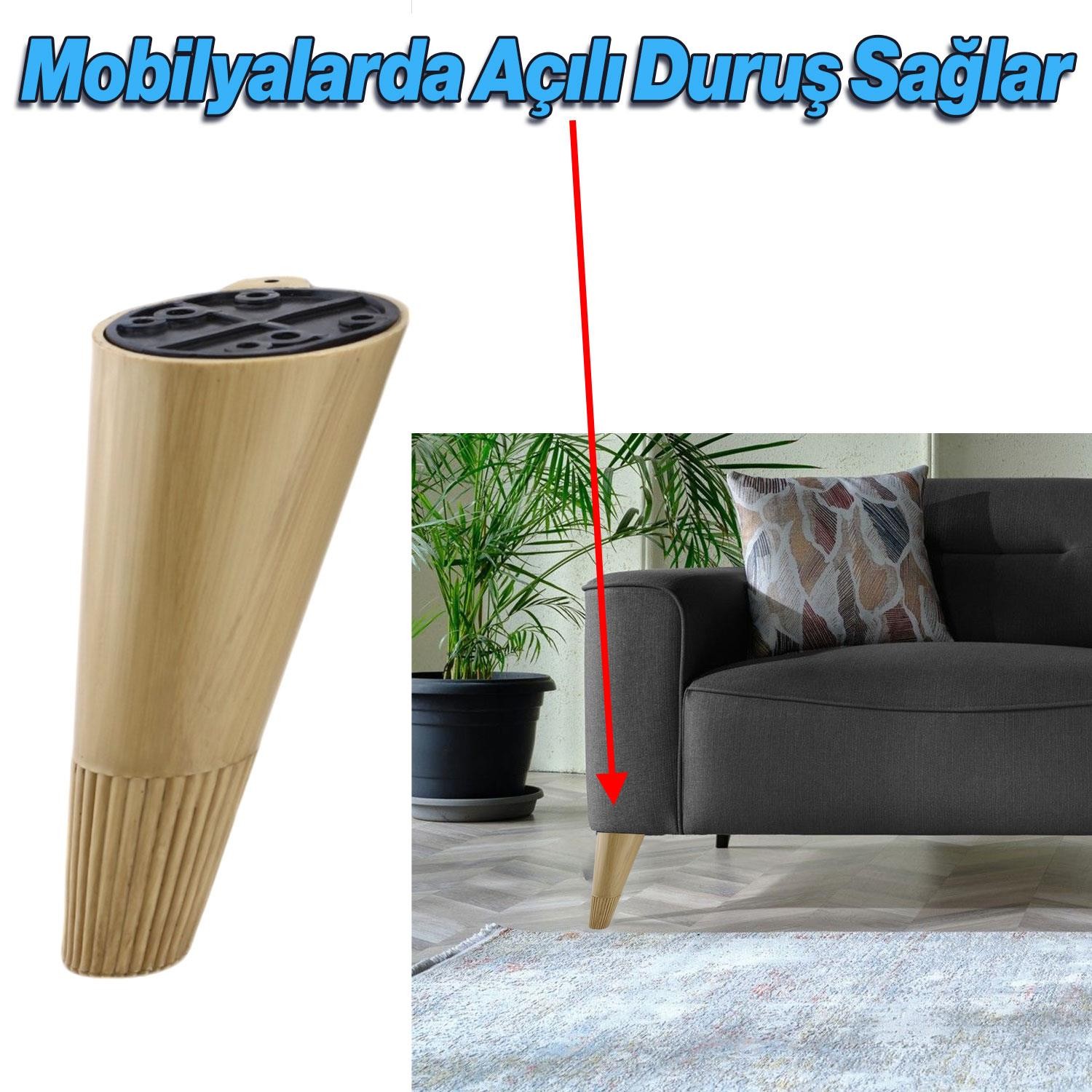 Açılı Konik 12 cm Açık Ceviz 4 Adet Ayak Mobilya Yükseltici Baza Ayağı Koltuk Kanepe Puf Ayakları