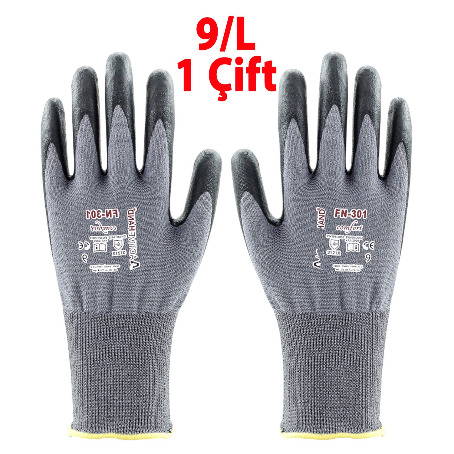 Ultra Grip Nitril Kaplı Eldiven 9 L Beden Kaymaz Dayanıklı Sanayi Tipi İş Eldiveni Güvenlik Koruyucu