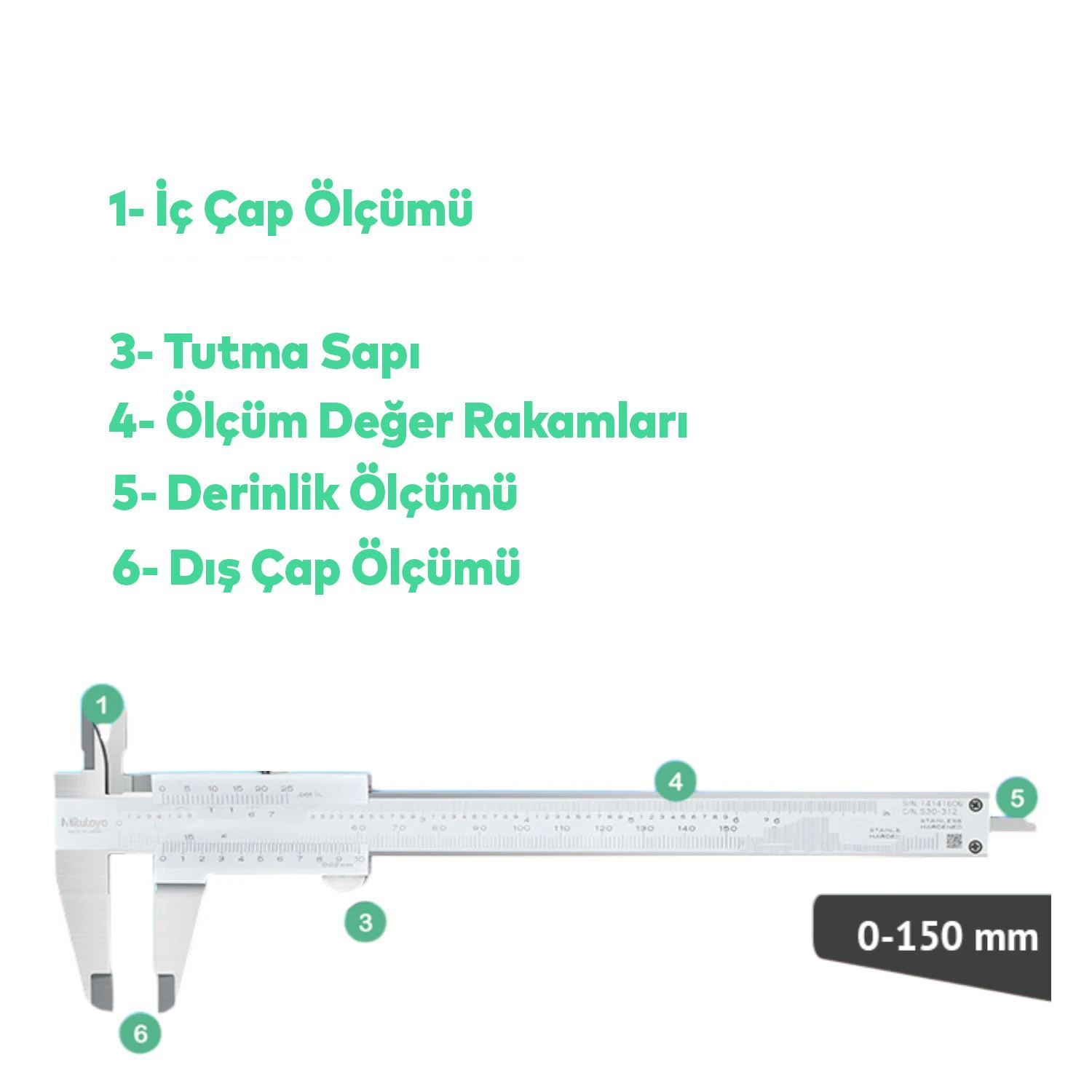 Kilitli Mekanik Kumpas Monoblok Metal Gövde 0.02 Hassasiyet 150 mm İç Dış Derinlik Ölçüm Aleti