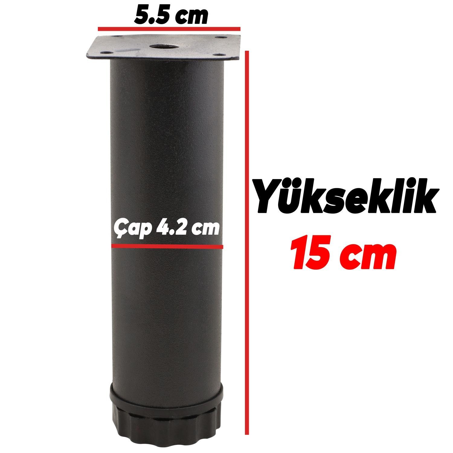 Ayarlanabilir Mobilya Kanepe Baza Koltuk Metal Destek Yükseltici Ayağı 15 Cm Siyah Ayakları (8 ADET)