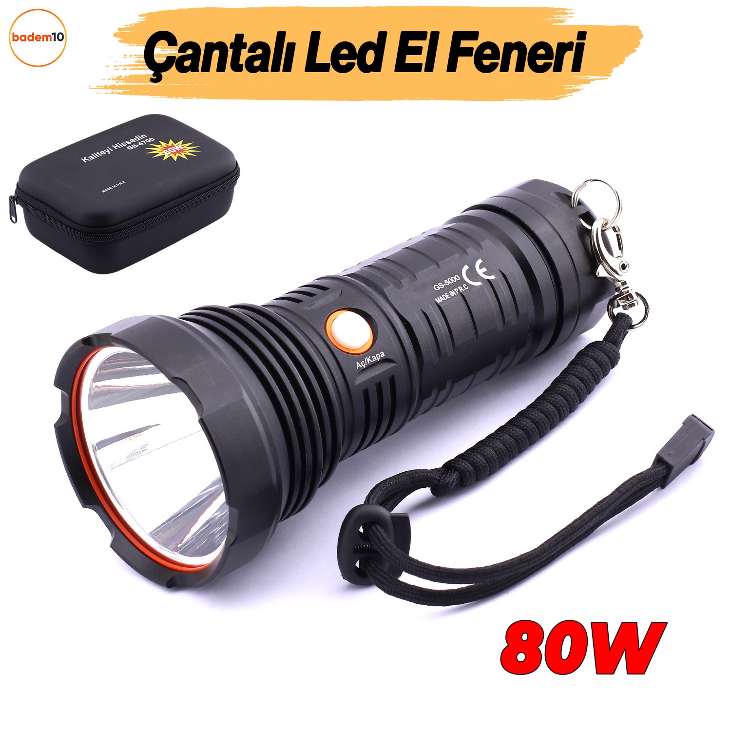 El Feneri Uzun Menzil 80W Şarjlı Powerbank Ledli Işık Kafa Lambası Alüminyum Kasa Su Geçirmez Kamp