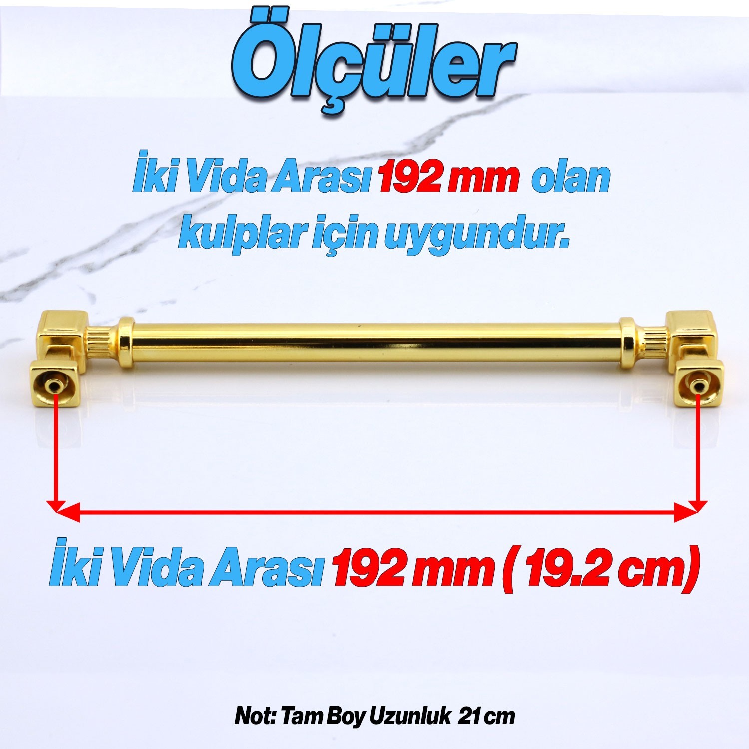 Talas Gold Altın Metal Kulp 192 mm Mobilya Çekmece Mutfak Dolabı Dolap Kulpları Kulb 19.2 cm
