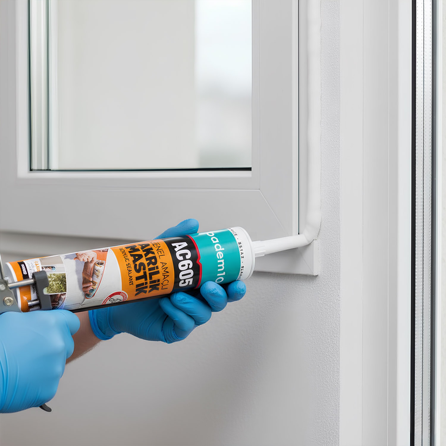 Beyaz Renkli AC605 Boyanabilir Genel Amaçlı Solventsiz Kolay Uygulanır Akrilik Mastik 500 gr