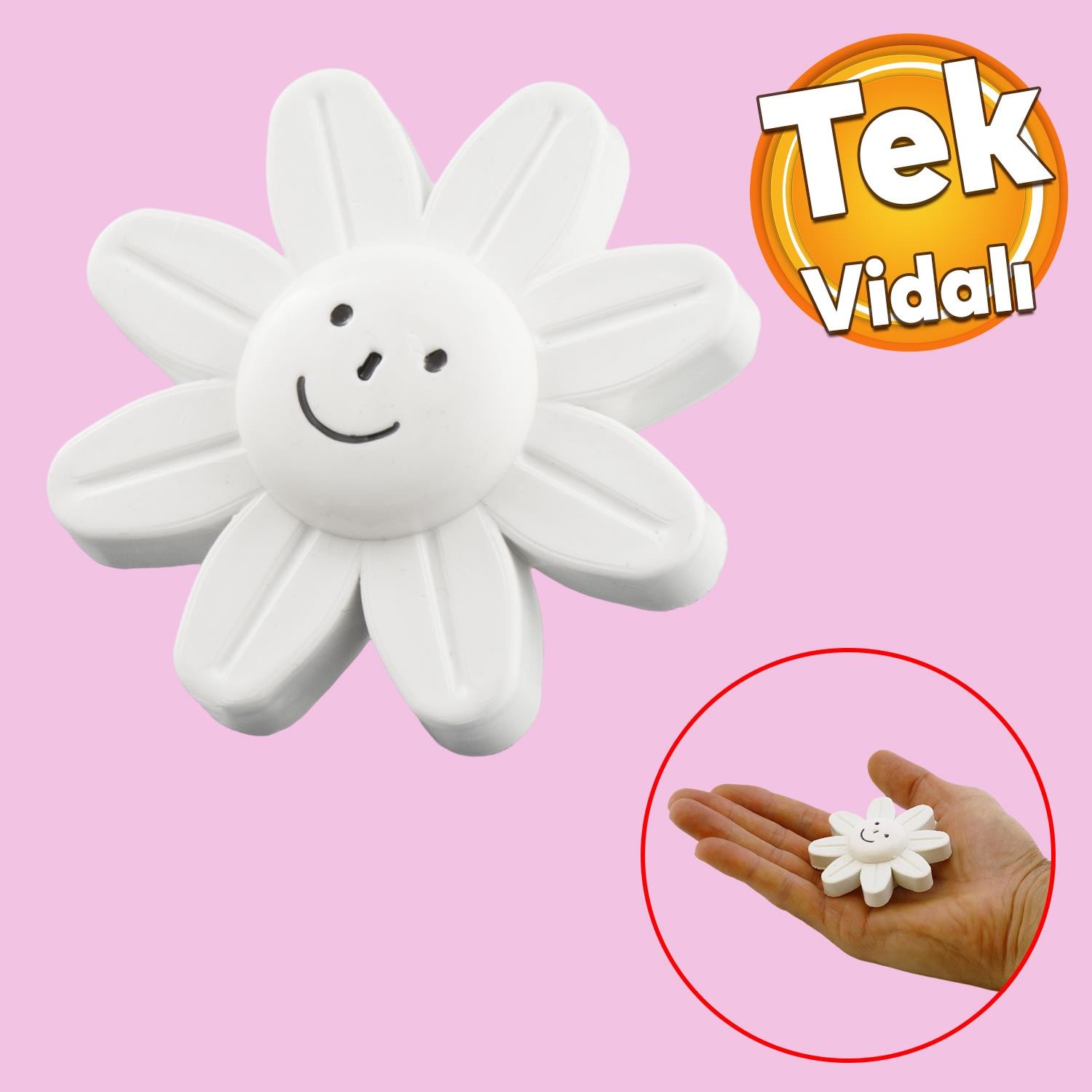 Plastik Papatya Gülücüklü Beyaz Renk Mobilya Çoçuk Odası Dolabı Kapak Kulpu Çekmece Kulbu 1 ADET