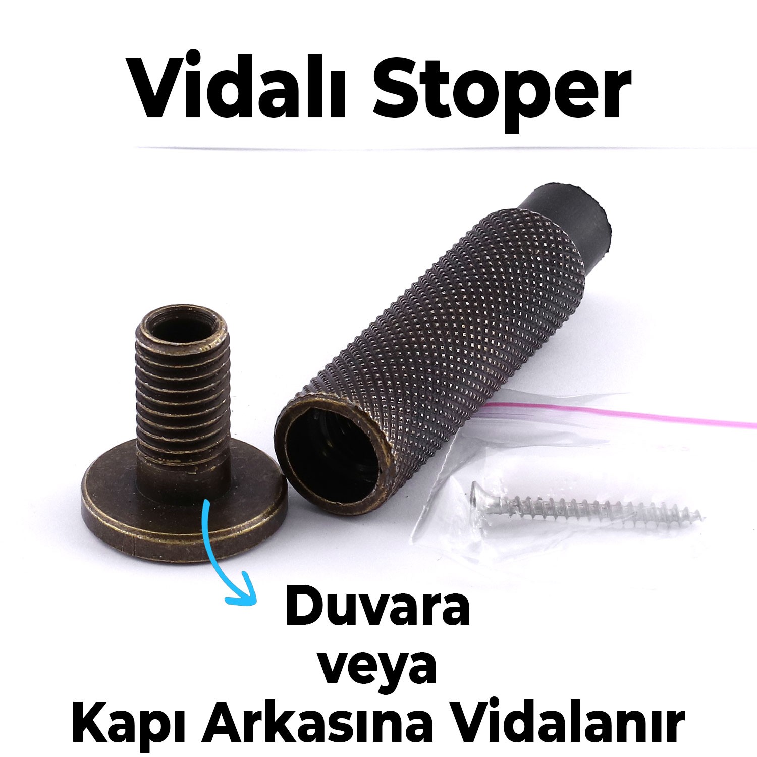 Kapı Stoperi Tamponu Antik Sarı Vidalı Metal Tutacağı Tutucu Kapı Arkası Duvar Kolu Stopu Takozu