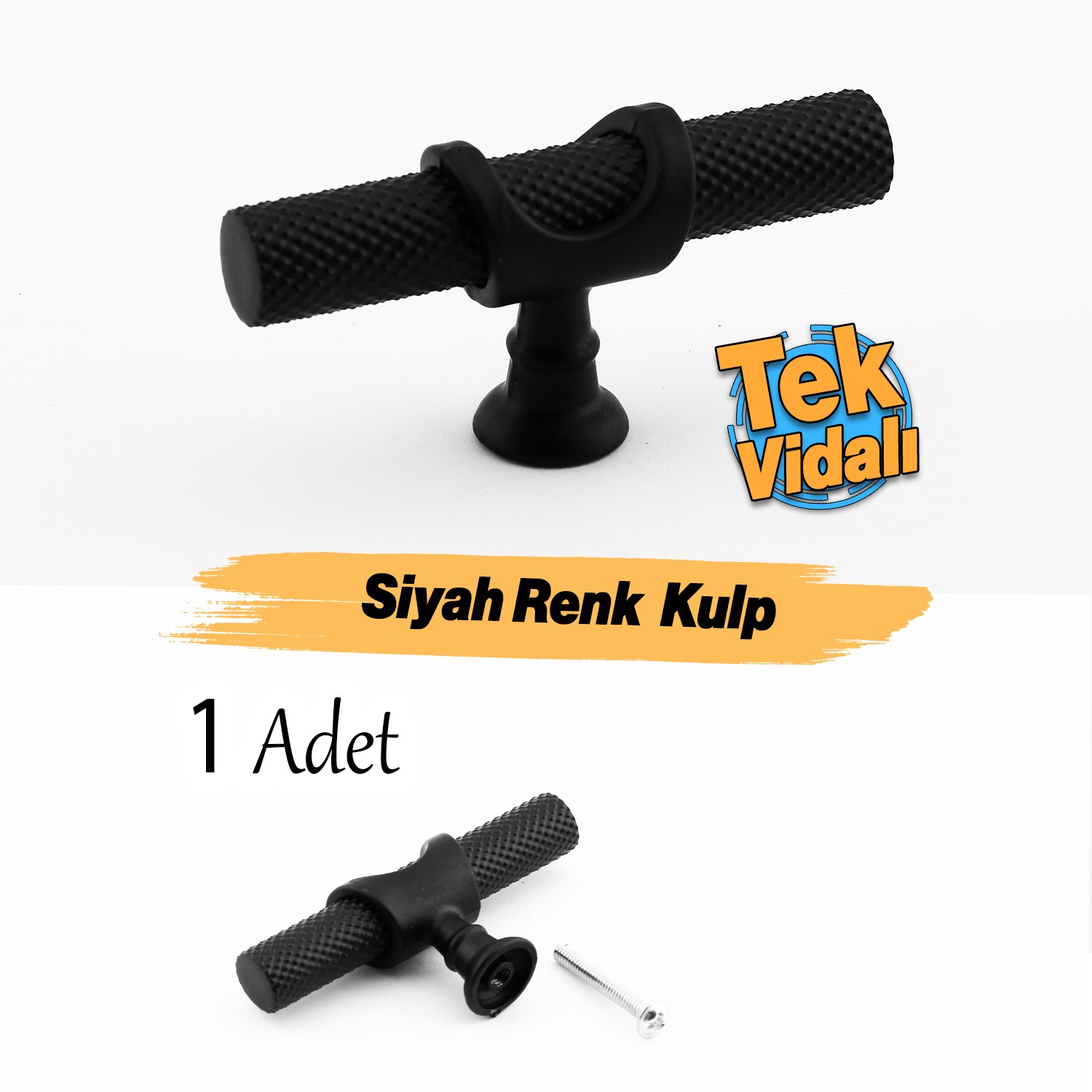 Tek Vidalı Tırtıklı Mat Siyah Düğme Metal Kulp Çekmece Mobilya Mutfak Dolabı Dolap Kulbu Kulplar